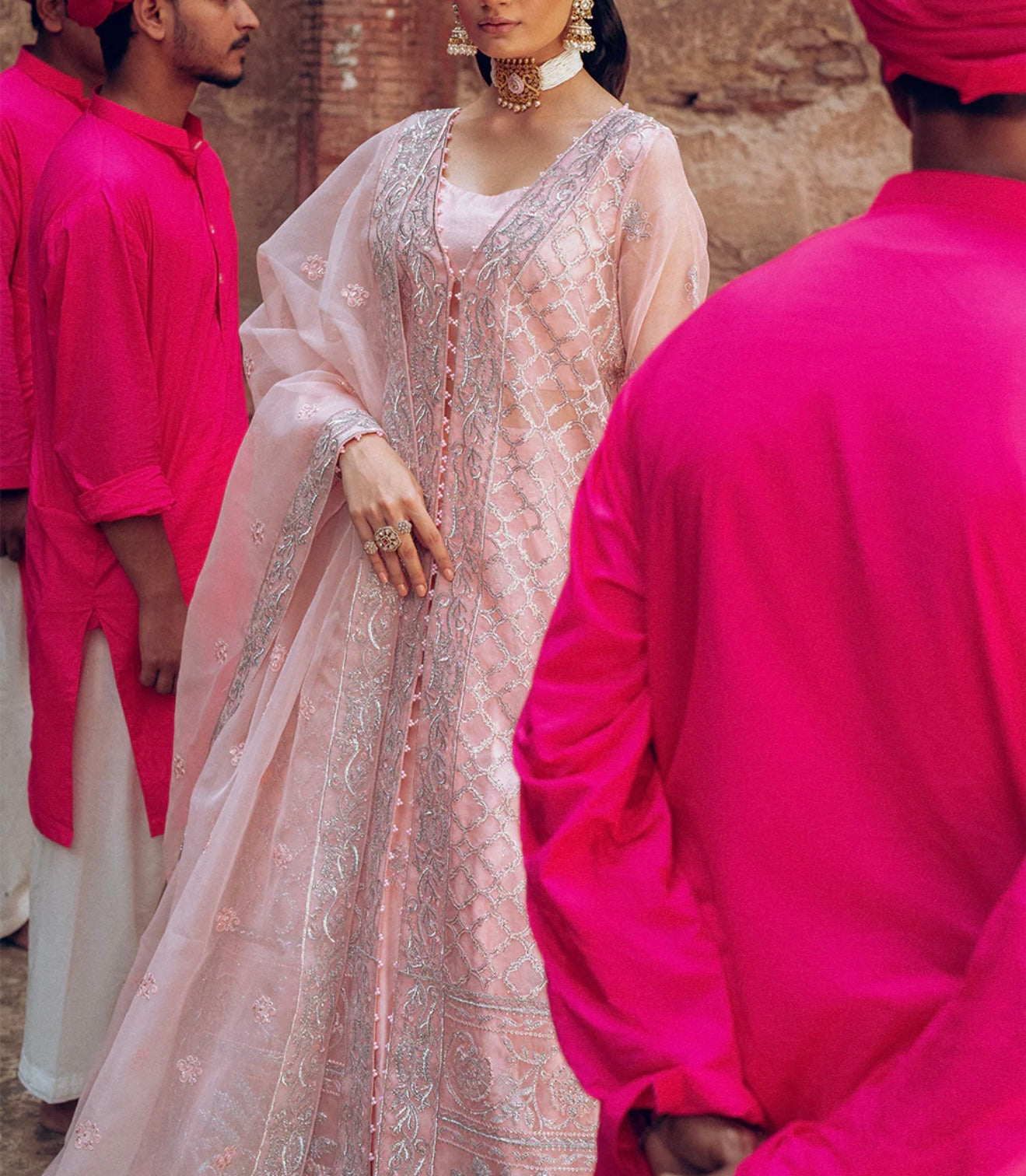 Vanya Pink Anarkali with Embellishments and Embroidery