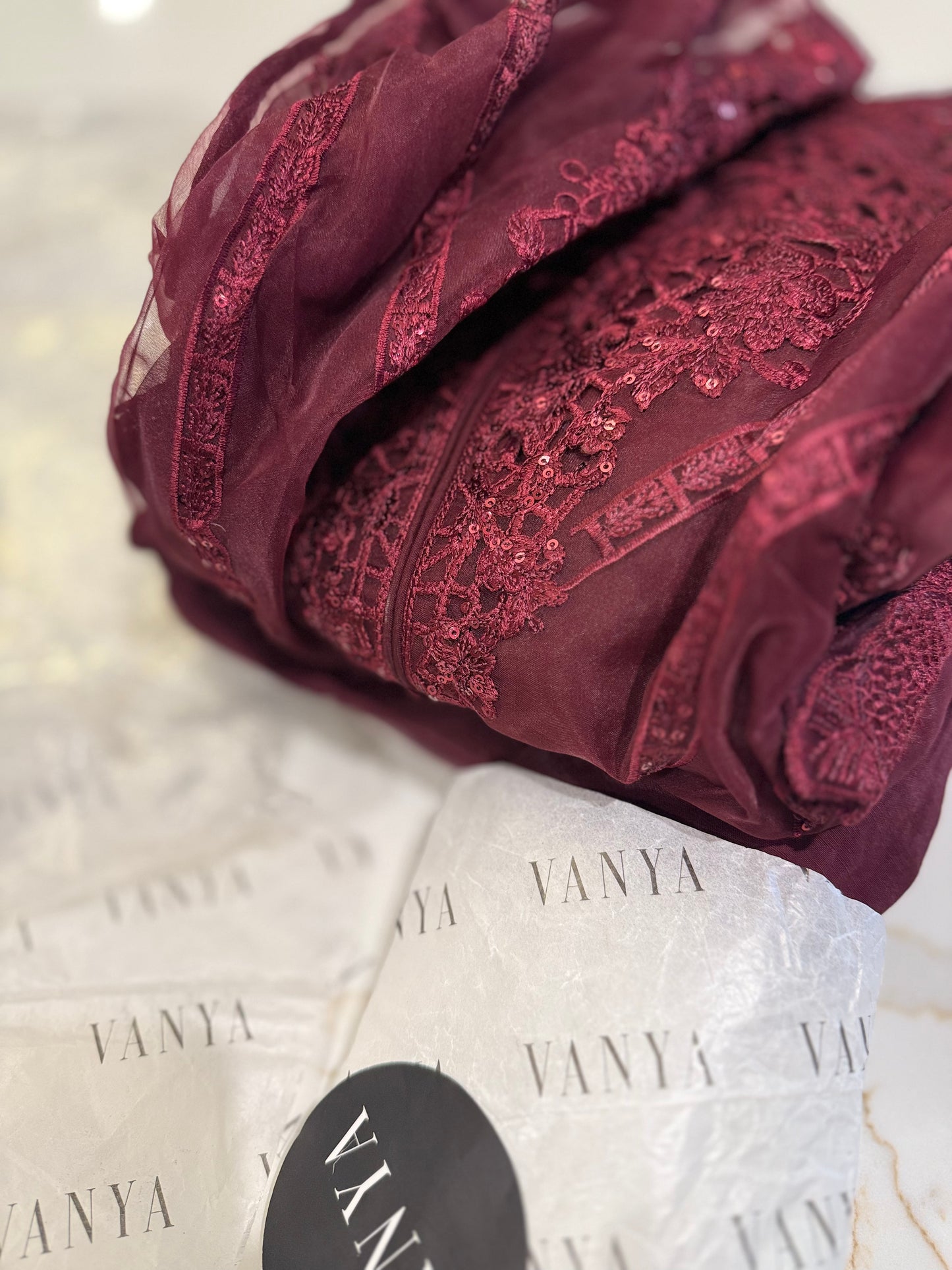 Vanya Maroon Pishwas with Embellishments and Embroidery