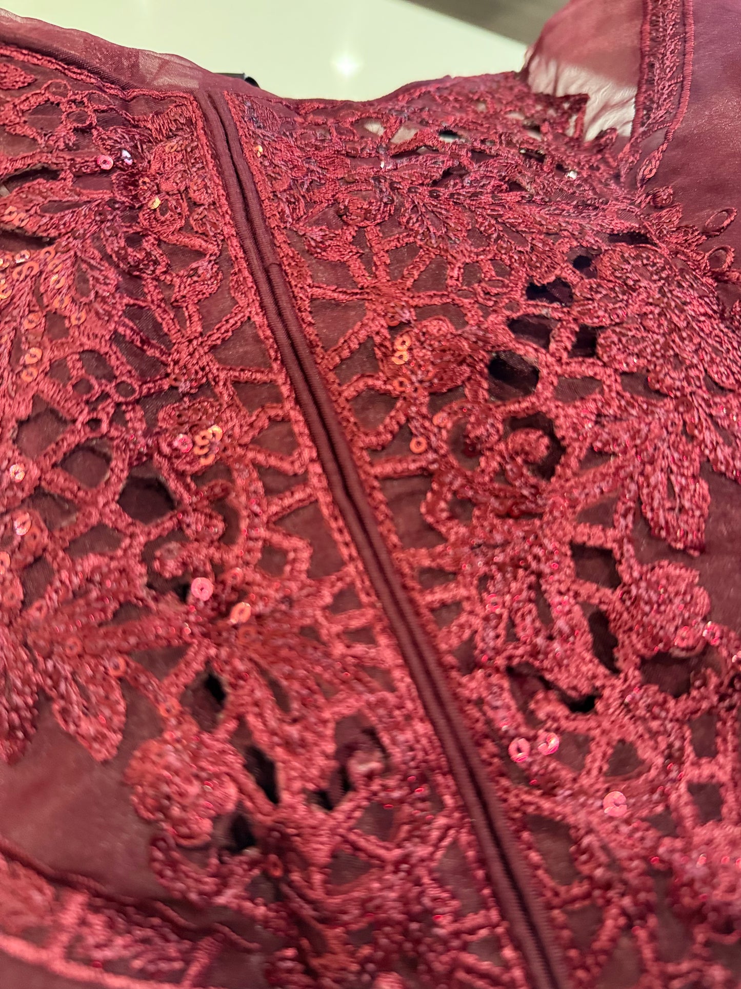 Vanya Maroon Pishwas with Embellishments and Embroidery