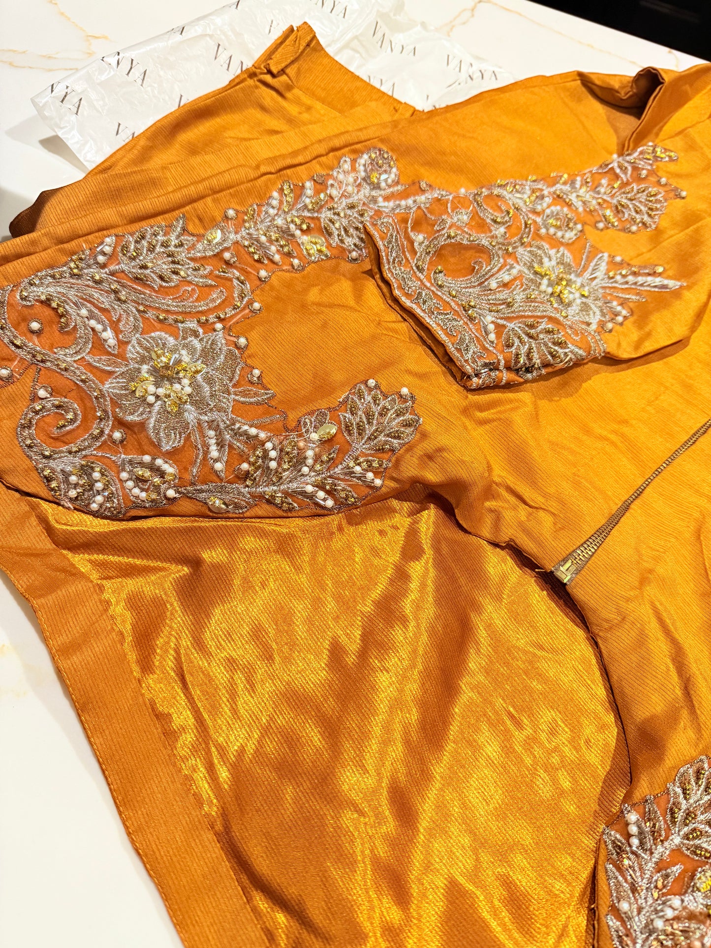 Vanya Rust Orange Embroidered Jacket with Pants