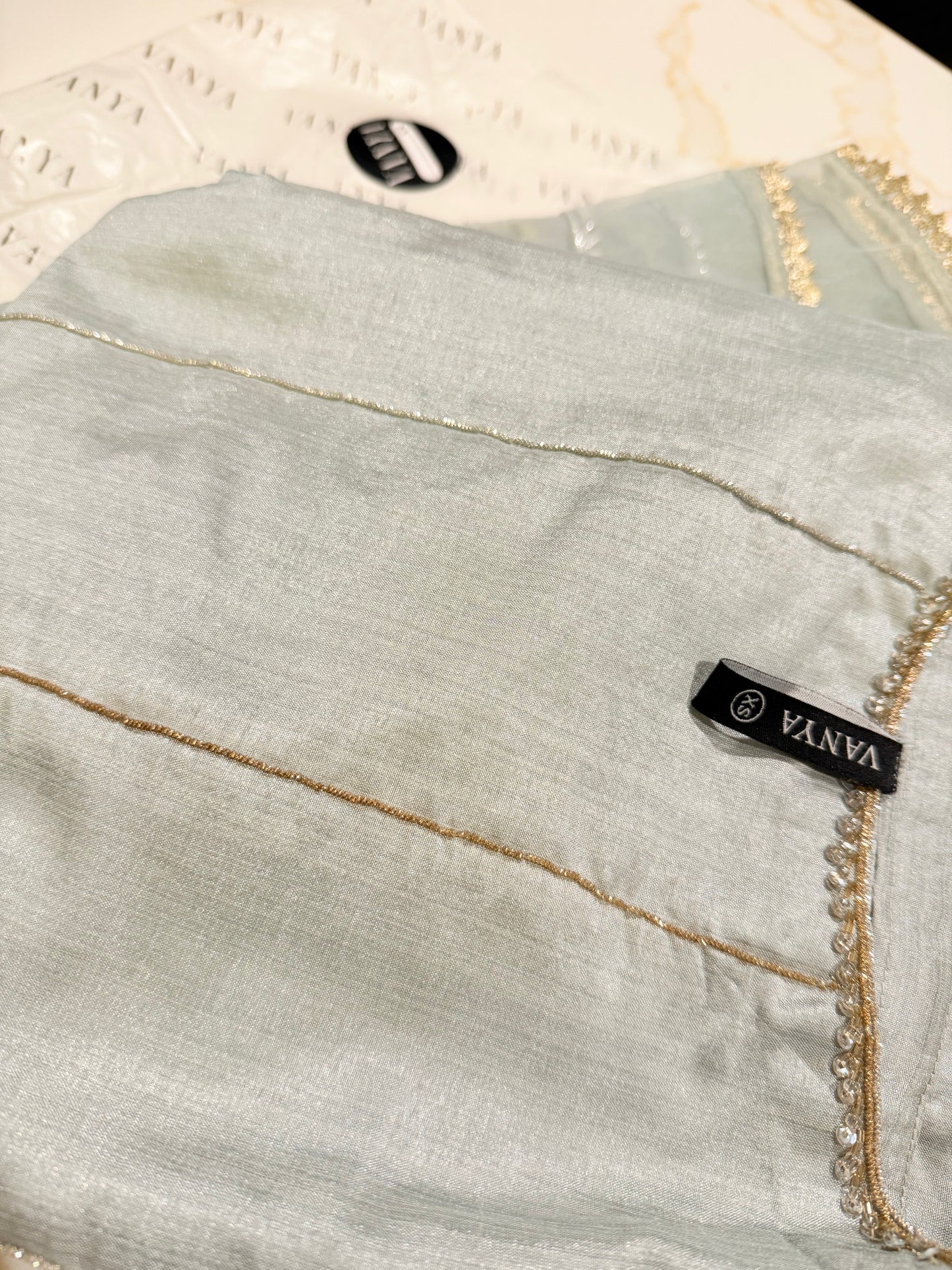 Vanya Ice Blue Gray Slate Embellished Shirt with Pants and Dupatta