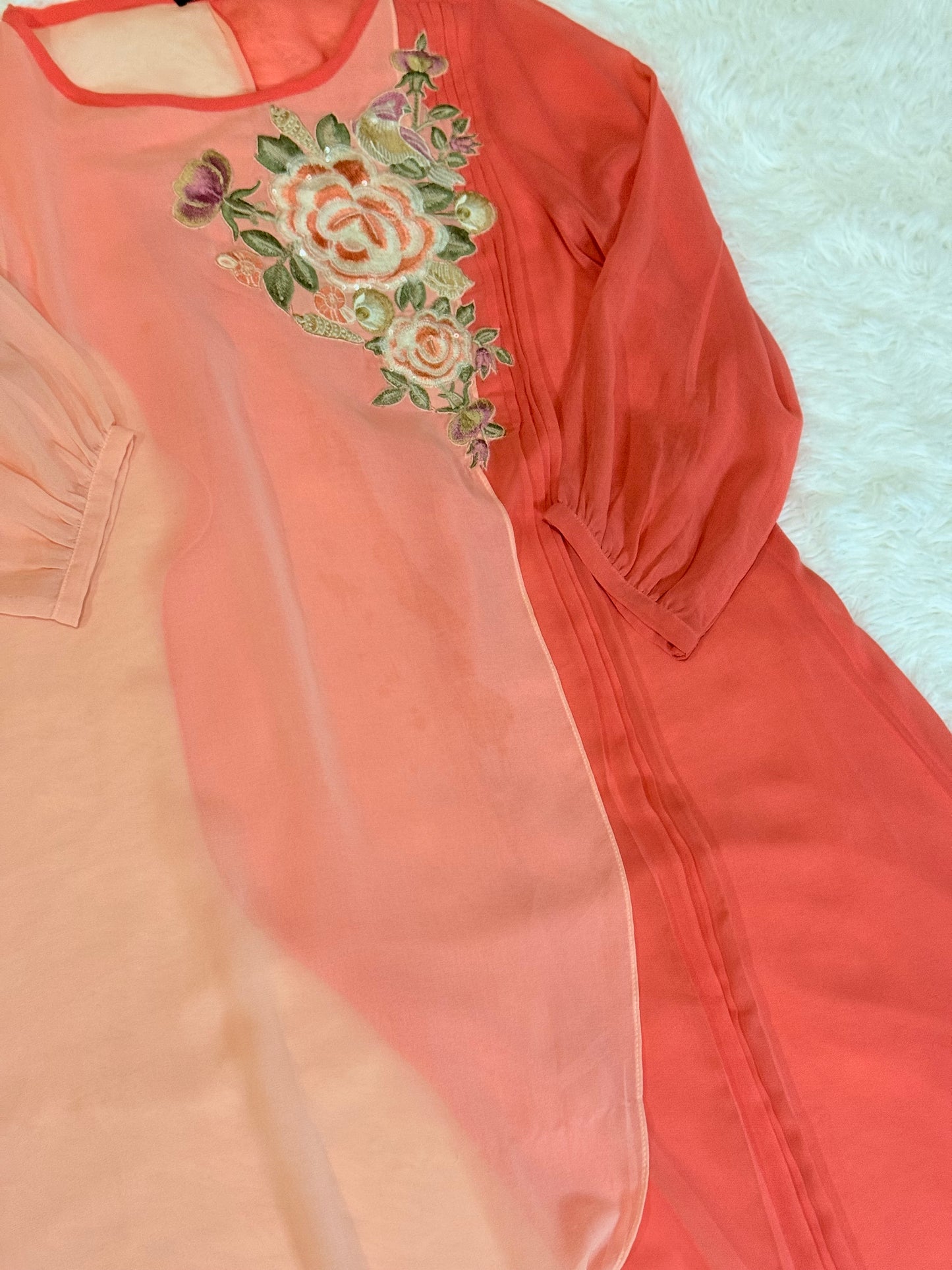 Limelight Chiffon Long Shirt with Embroidery near neckline.