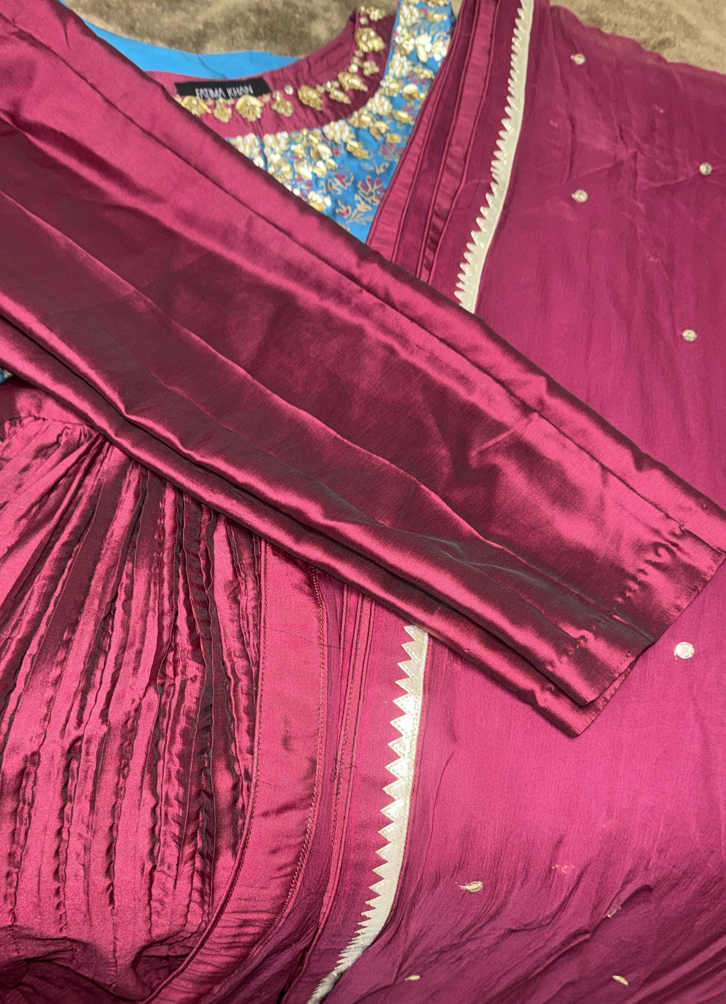 Fatima Khan Burgundy Silk Anarkali with Dupatta