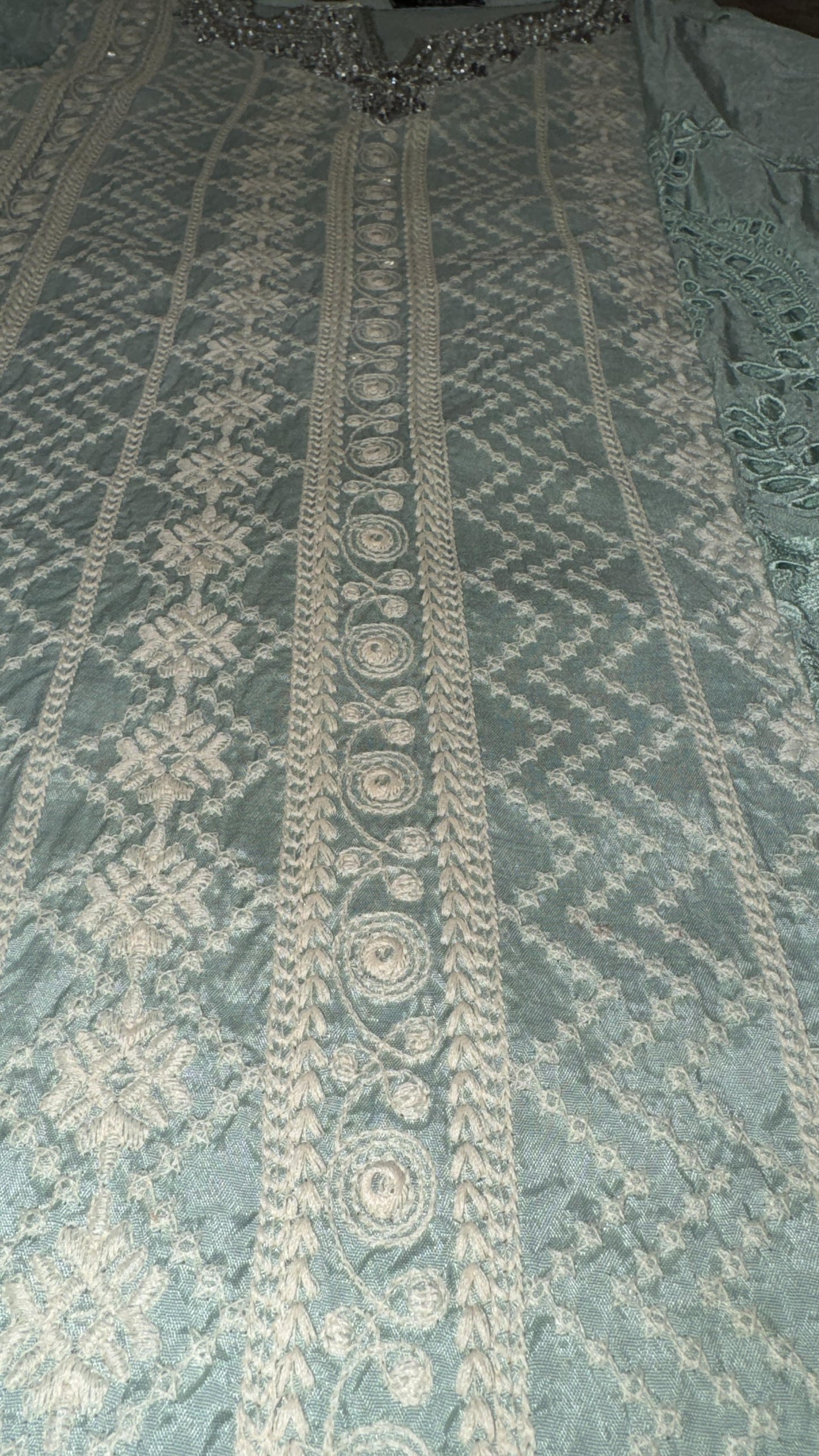 Limelight Kurta Light Turquoise with White Embroidery, Sequins and Silver Embellishments