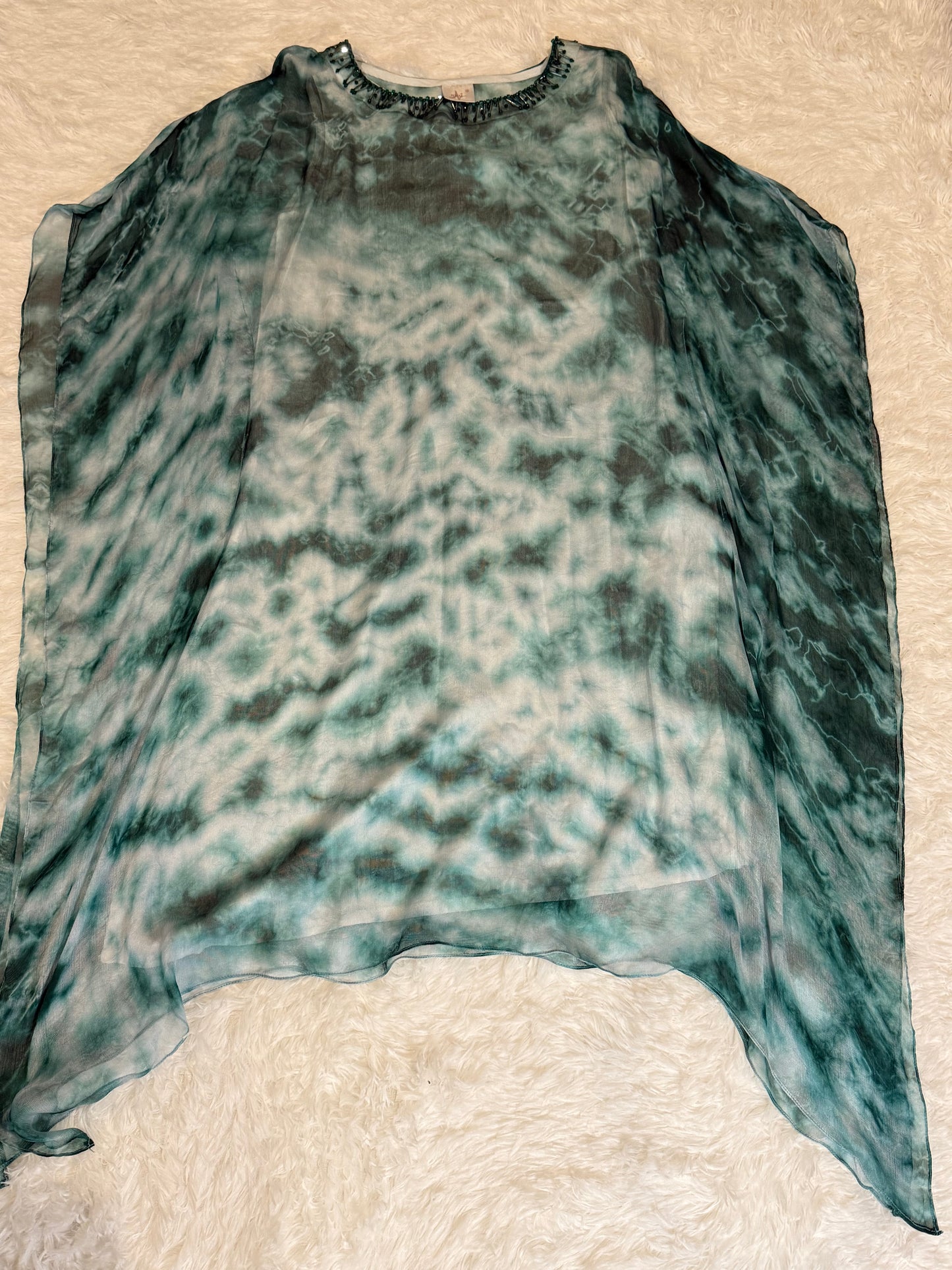 Jeem Tie Dye Poncho with Slip & Accents around Collar