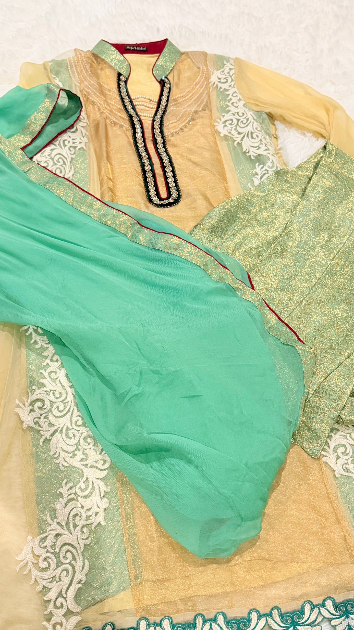 Asifa & Nabeel Chiffon Double Shirt with Beaded Embroidery on inside shirt