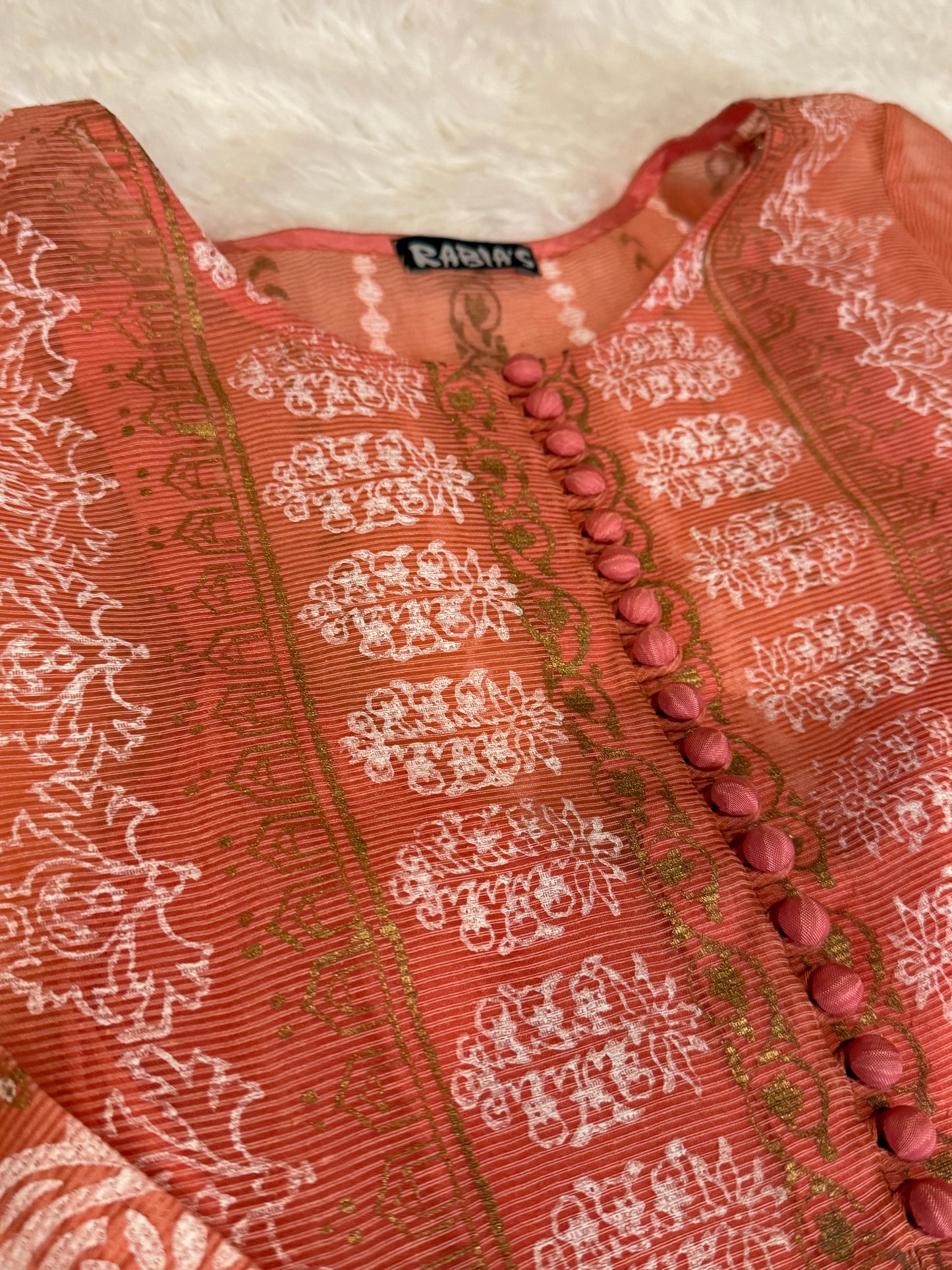 Rabia's Orange Block Printed Cotton Shirt with detachable Silk Slip