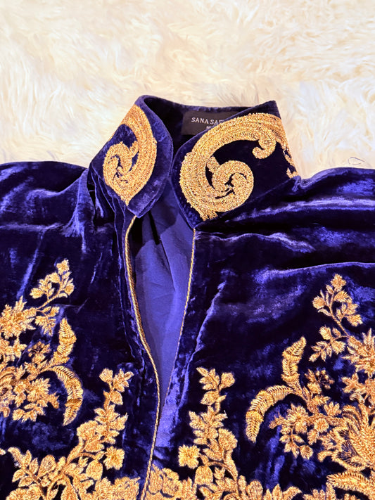 Sana Safinaz Velvet Navy Jacket with Heavy Gold Embroidery