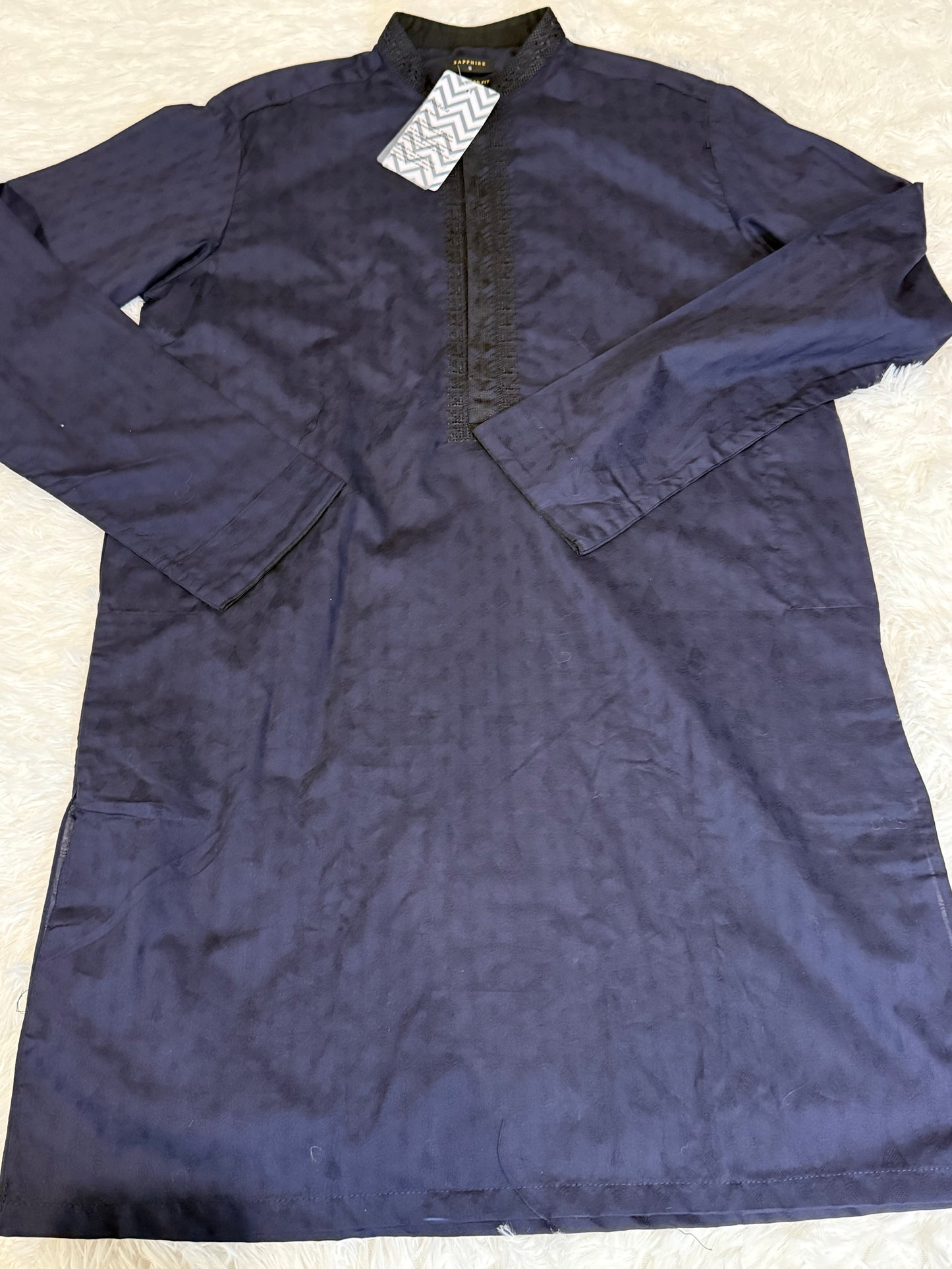 Sapphire Navy Blue Kurta with Embroidery around Collar