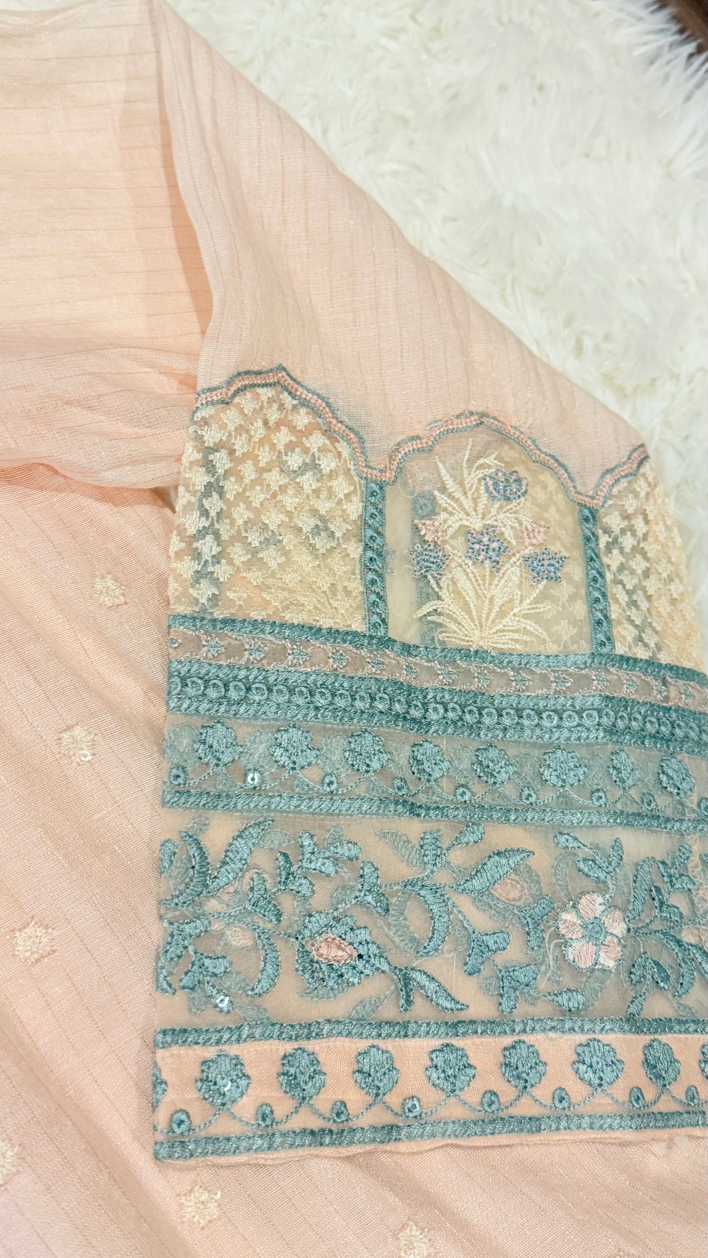 Cross Stitch Baby Pink Cotton Silk Kurta with Sequin work and Metallic thread on shirt