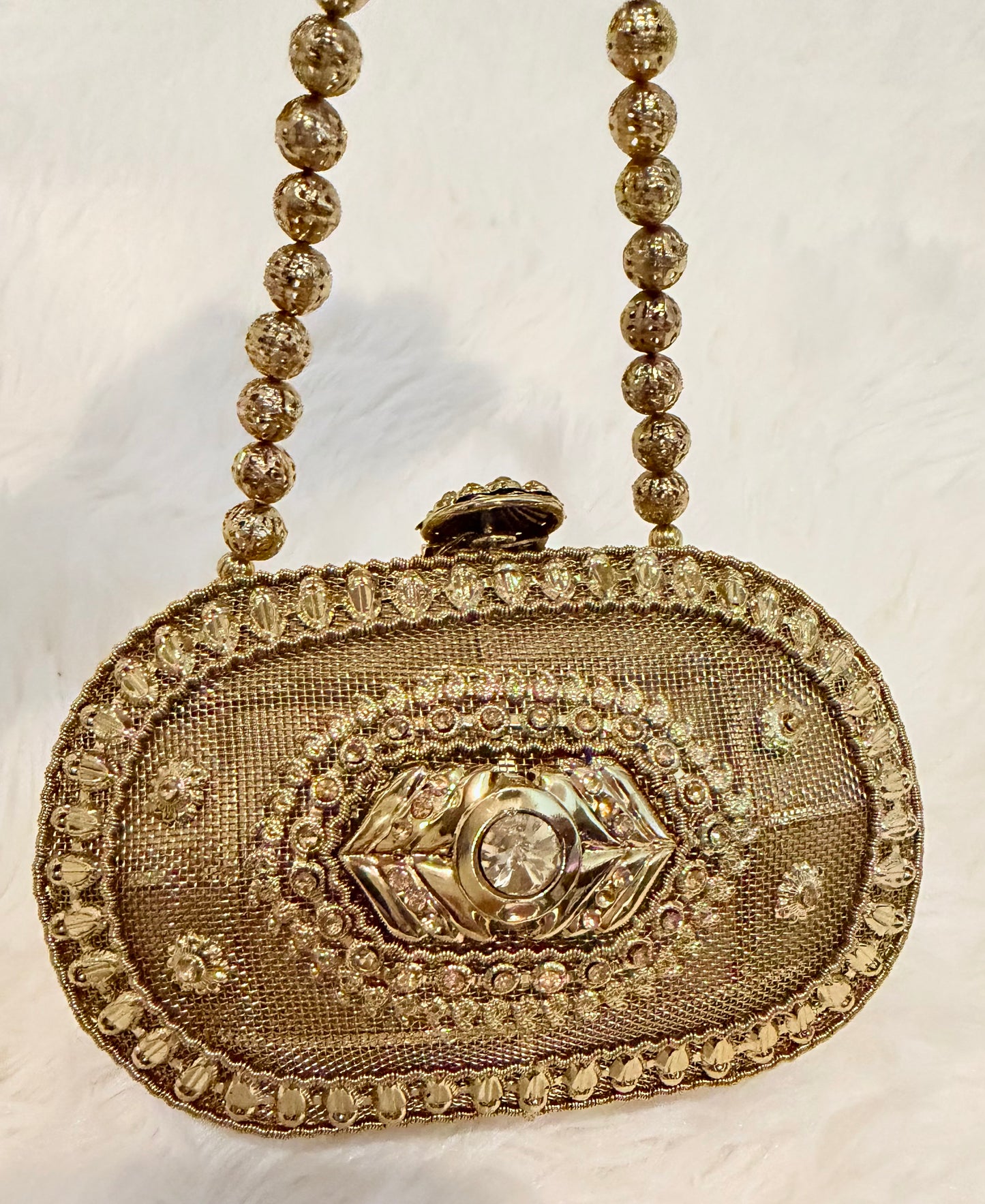 Metallic Evening Bag/Clutch with Beaded Strap