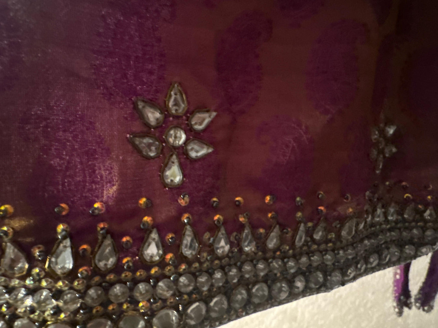 Purple and Mehndi color Indian Short Shirt and Churidaar Pant with Crystal Embellishments