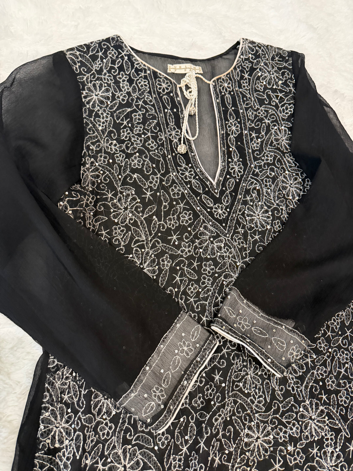 Sublime by Sara Chiffon Shirt with Shadow Work and Sequins throughout the front