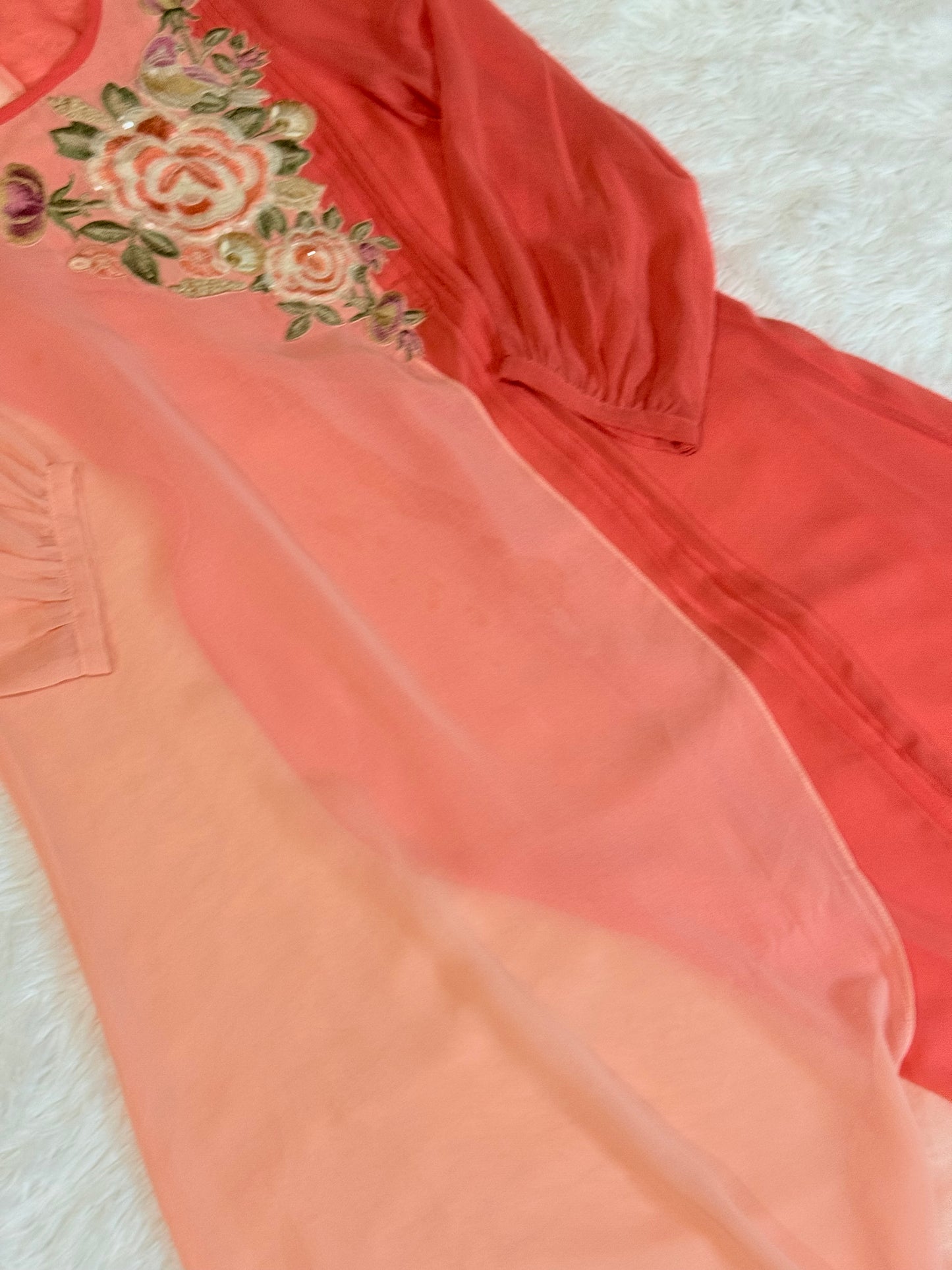 Limelight Chiffon Long Shirt with Embroidery near neckline.