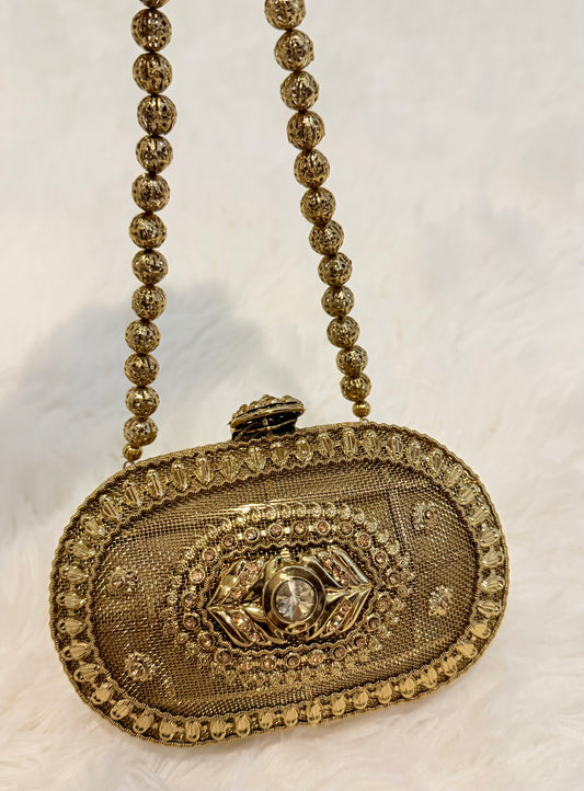 Metallic Evening Bag/Clutch with Beaded Strap