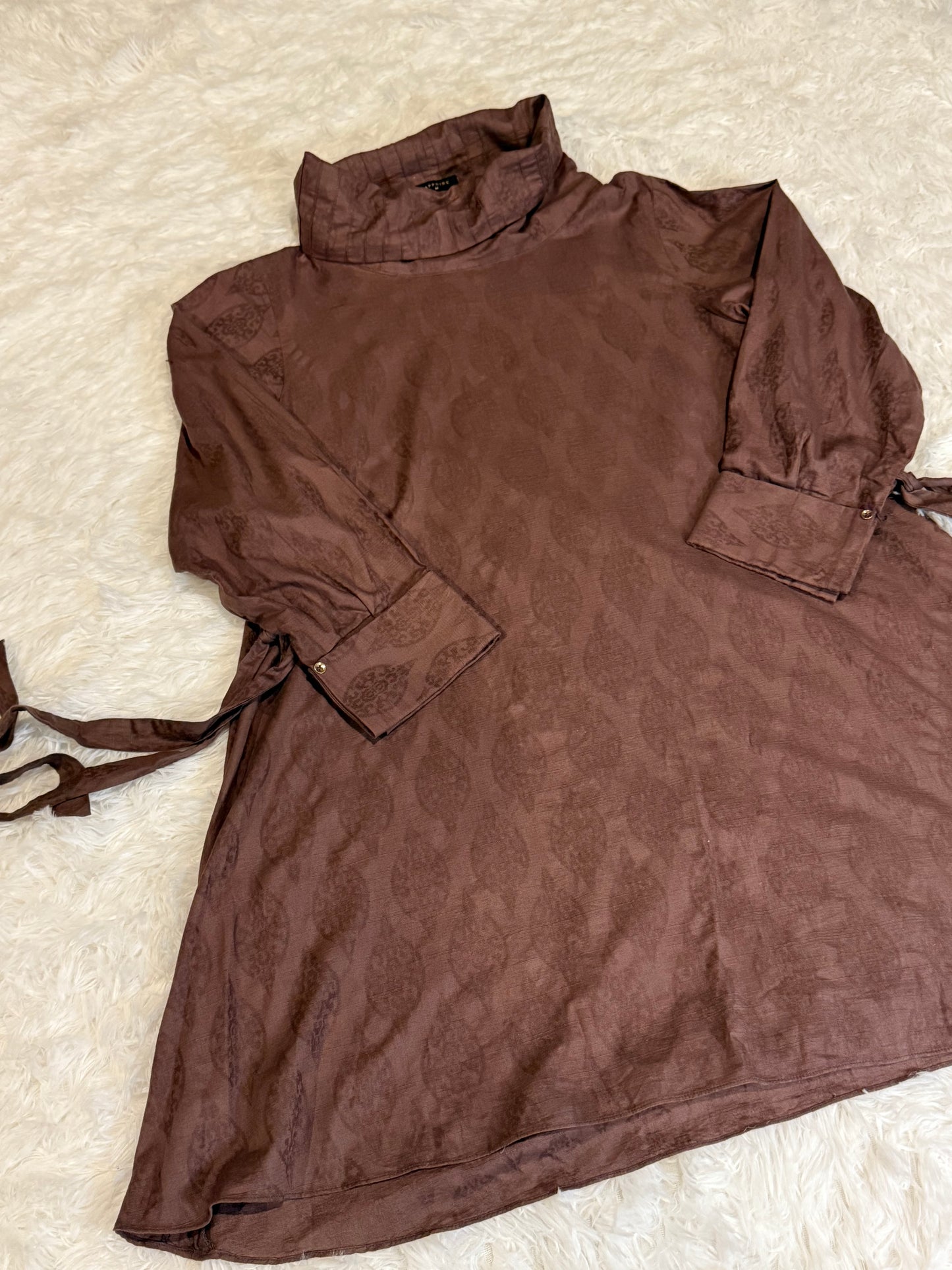 Sapphire Chocolate Brown Baby Doll style Kurta with High Neck and Ties on Sleeves