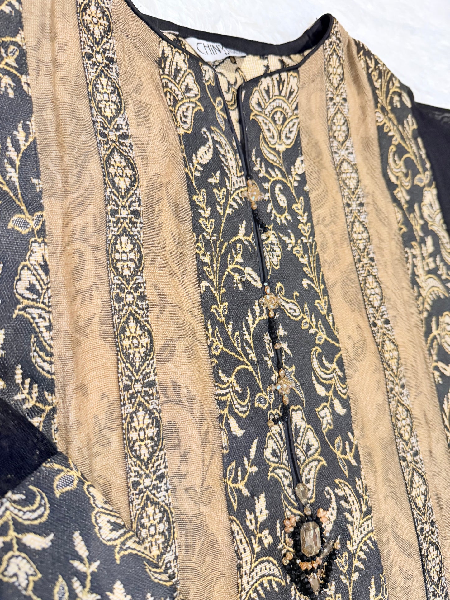 Chinyere Back Cotton Silk shirt with Elegant Jewels on neckline
