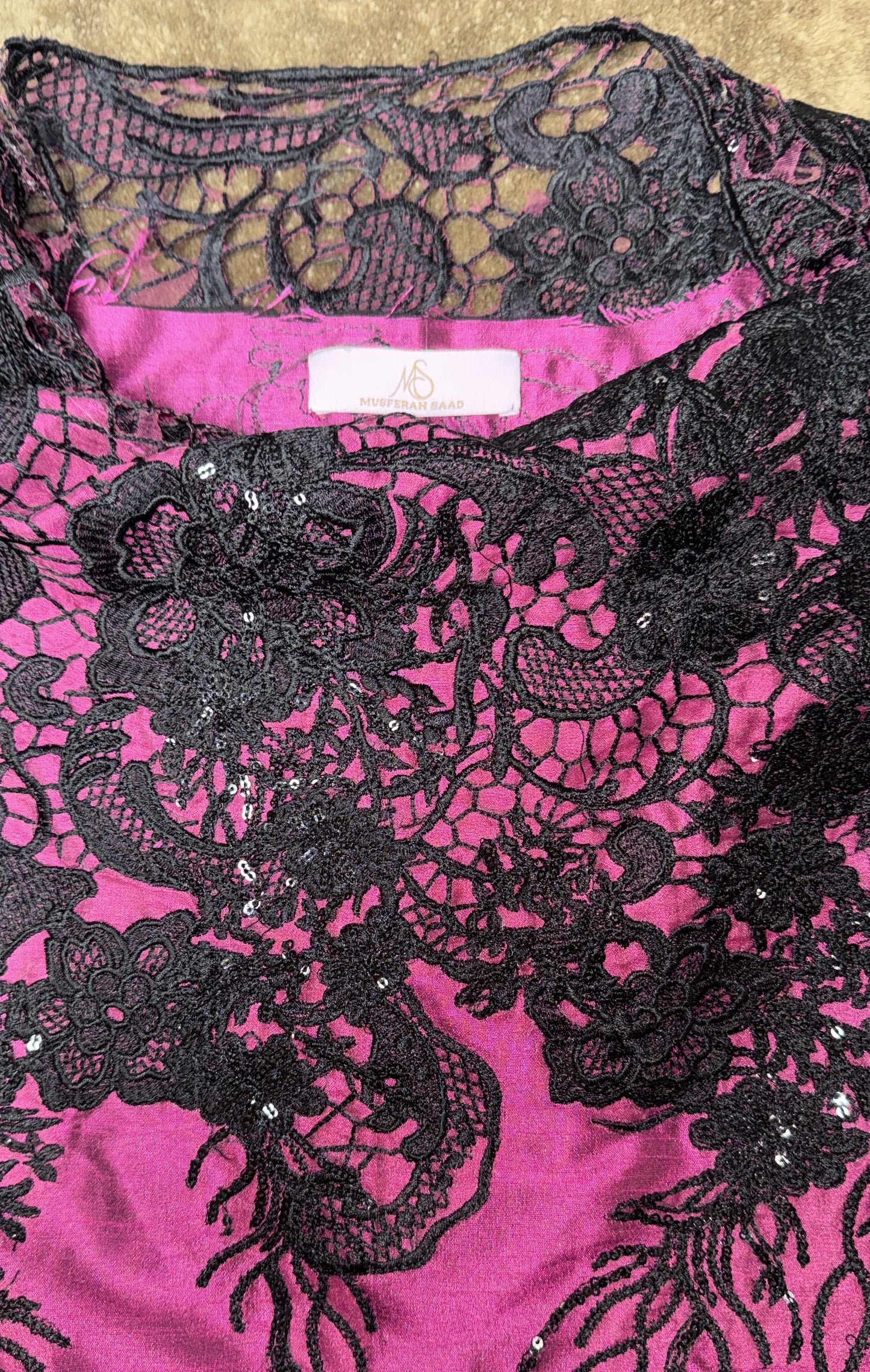 Musferah Saad Maroon Suit with Black Embroidery