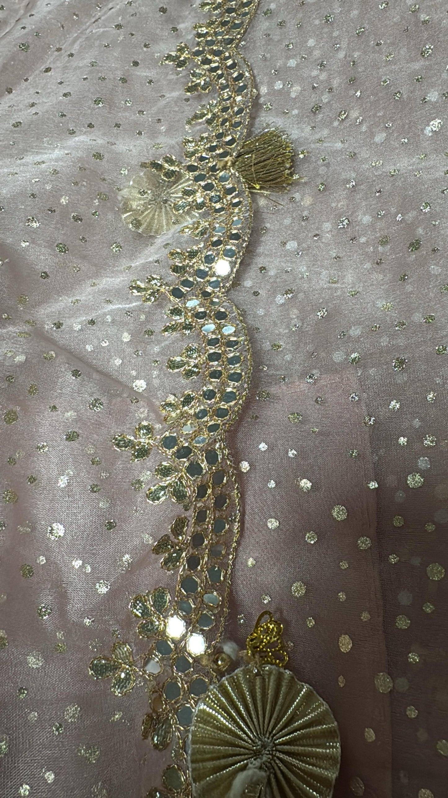 Lavender Organza Sari with Shimmer Dots and Mirror Work