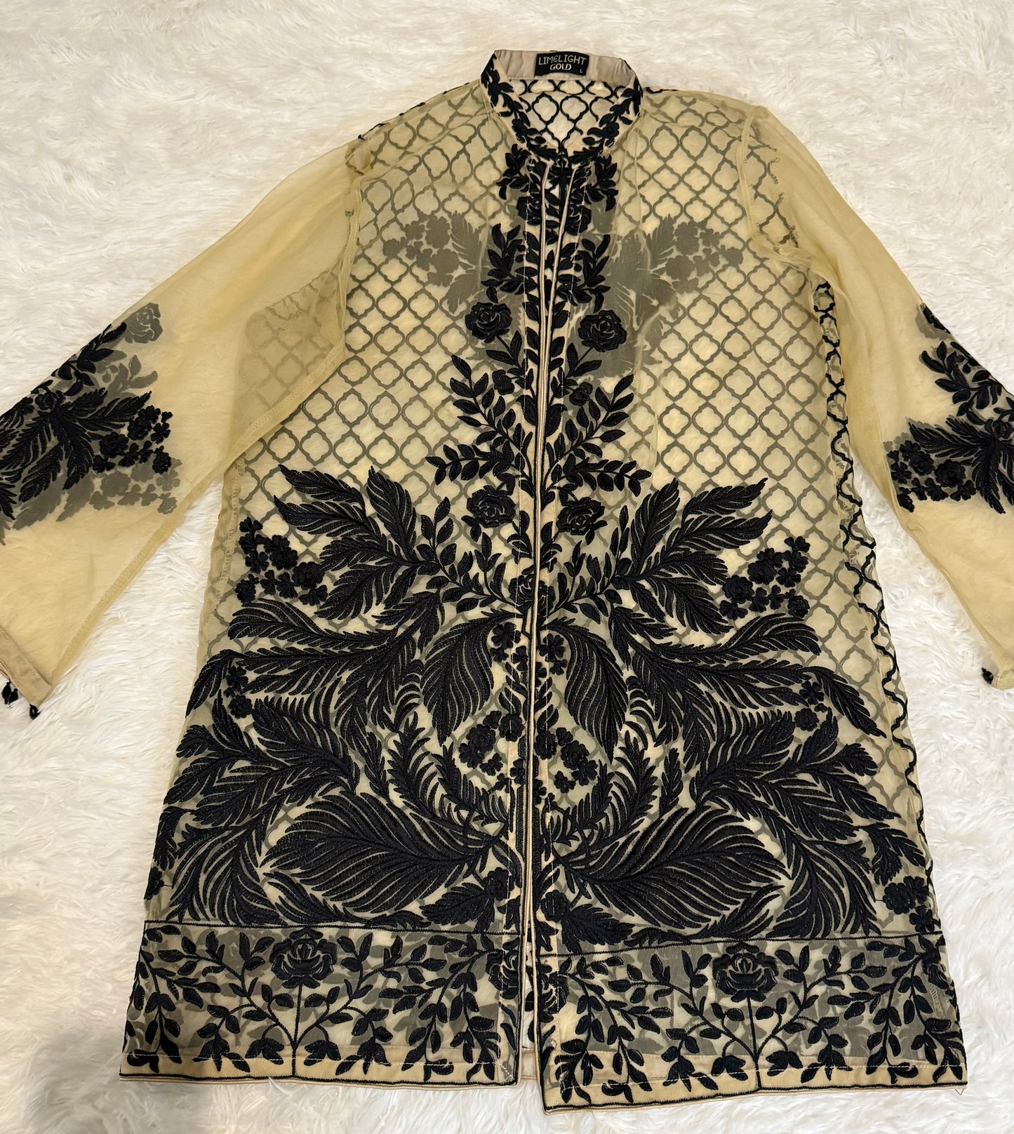 Limelight Gold Fancy Organza Jacket with Black Embroidery