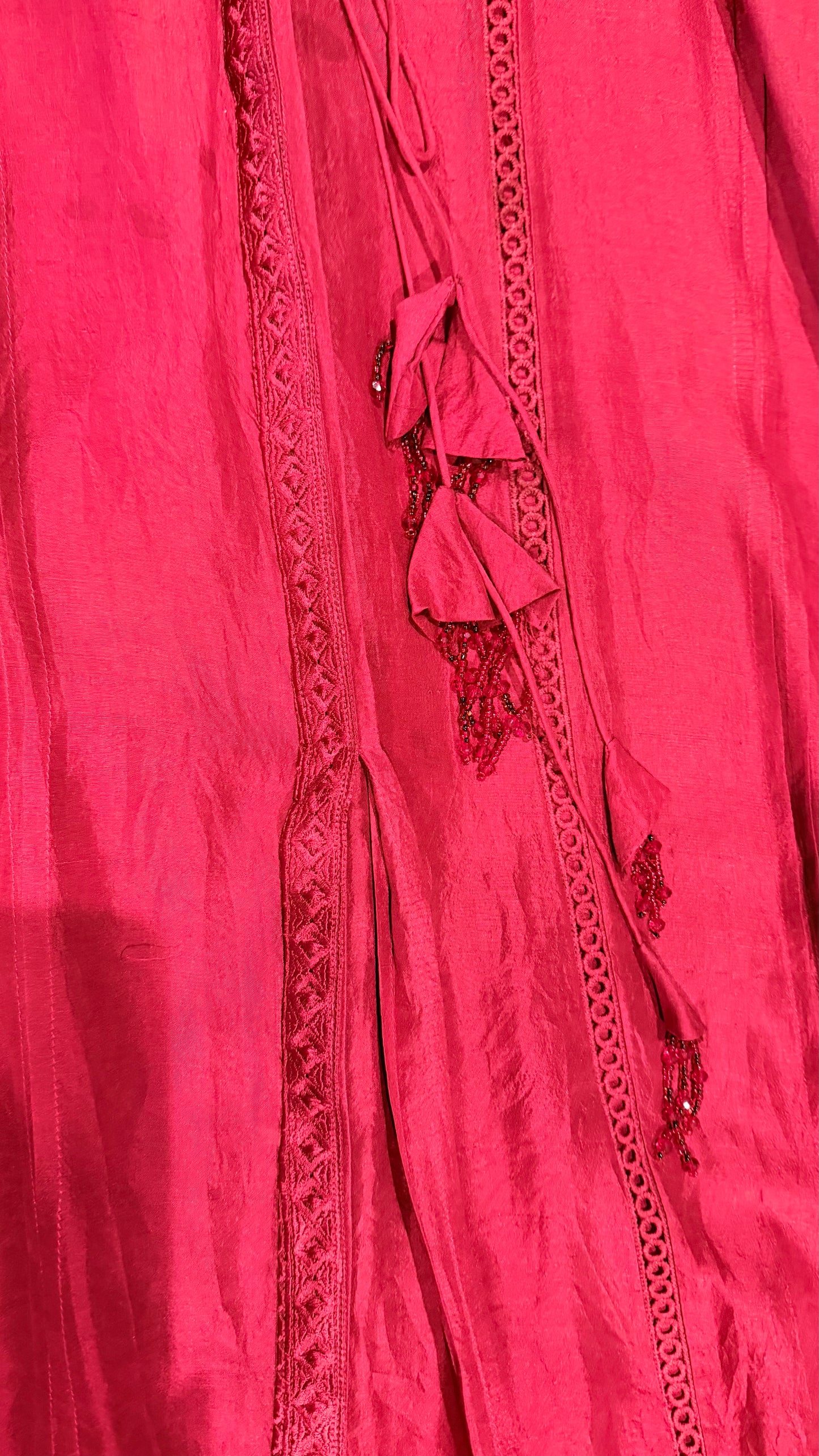 Sumaira Aurangzeb Red Pure Silk Angrakha Cut shirt with straight pants and beautifully embroidered dupatta