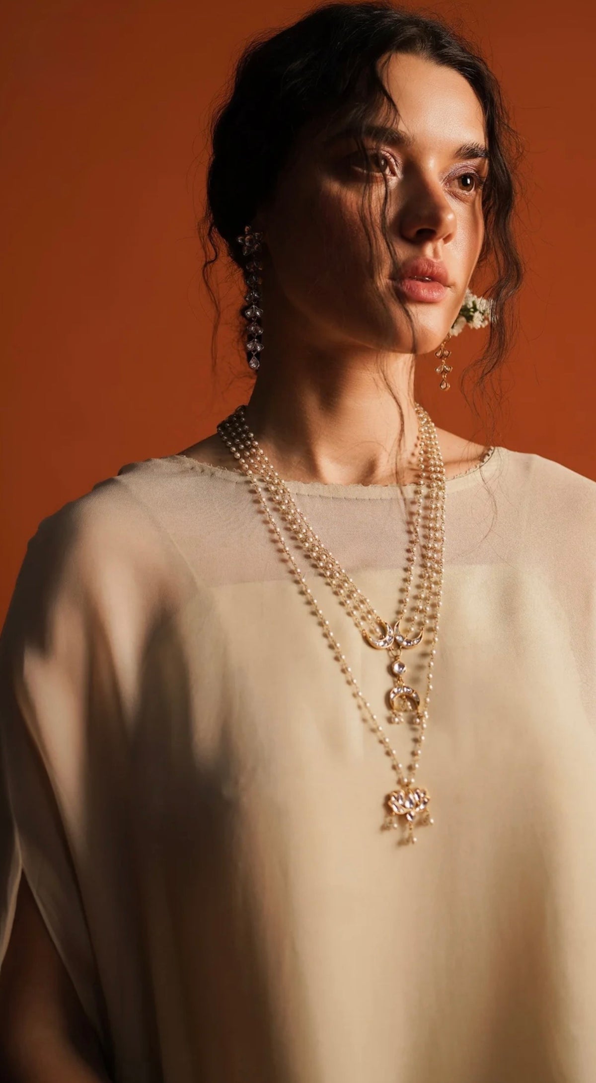 Zara Shajahan Poncho Style Long Shirt with Wide Leg Embroidered Silk Pants.
