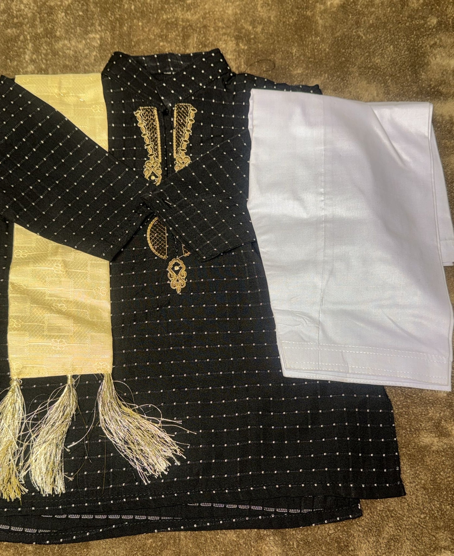 Boy Kurta Shalwar (2Y) with Gold Scarf