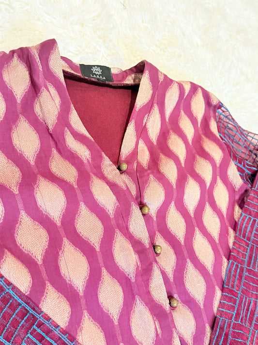 Zainab Chottani - Tahra collection Purple Shirt with Cream and Teal Embroidery
