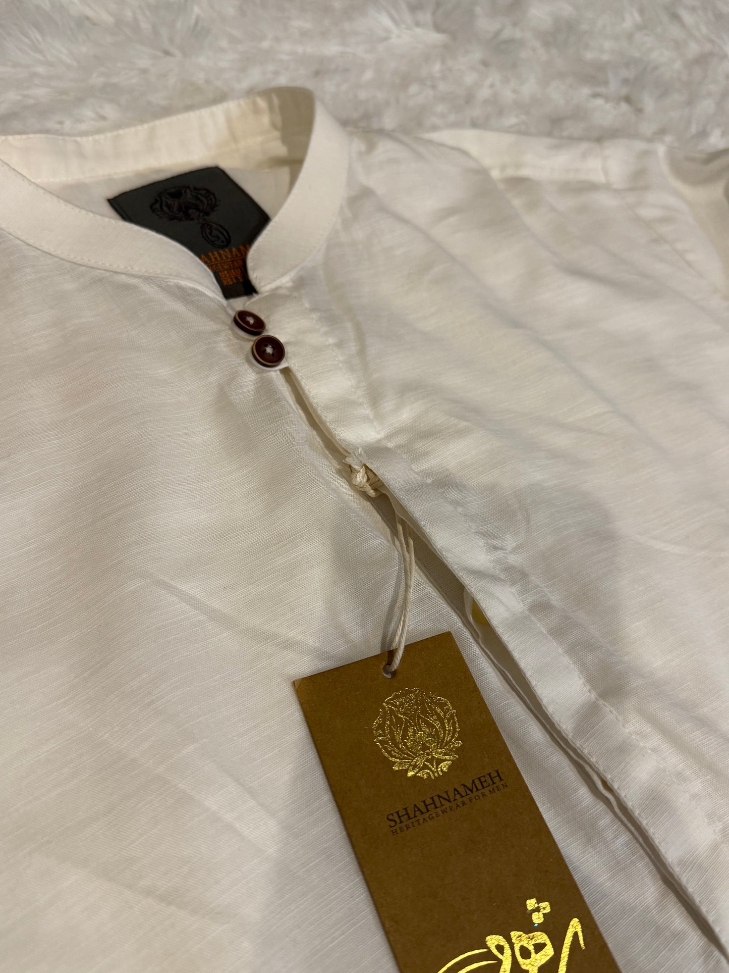 Shahnameh Kurta White with Brown Wooden Accent Buttons