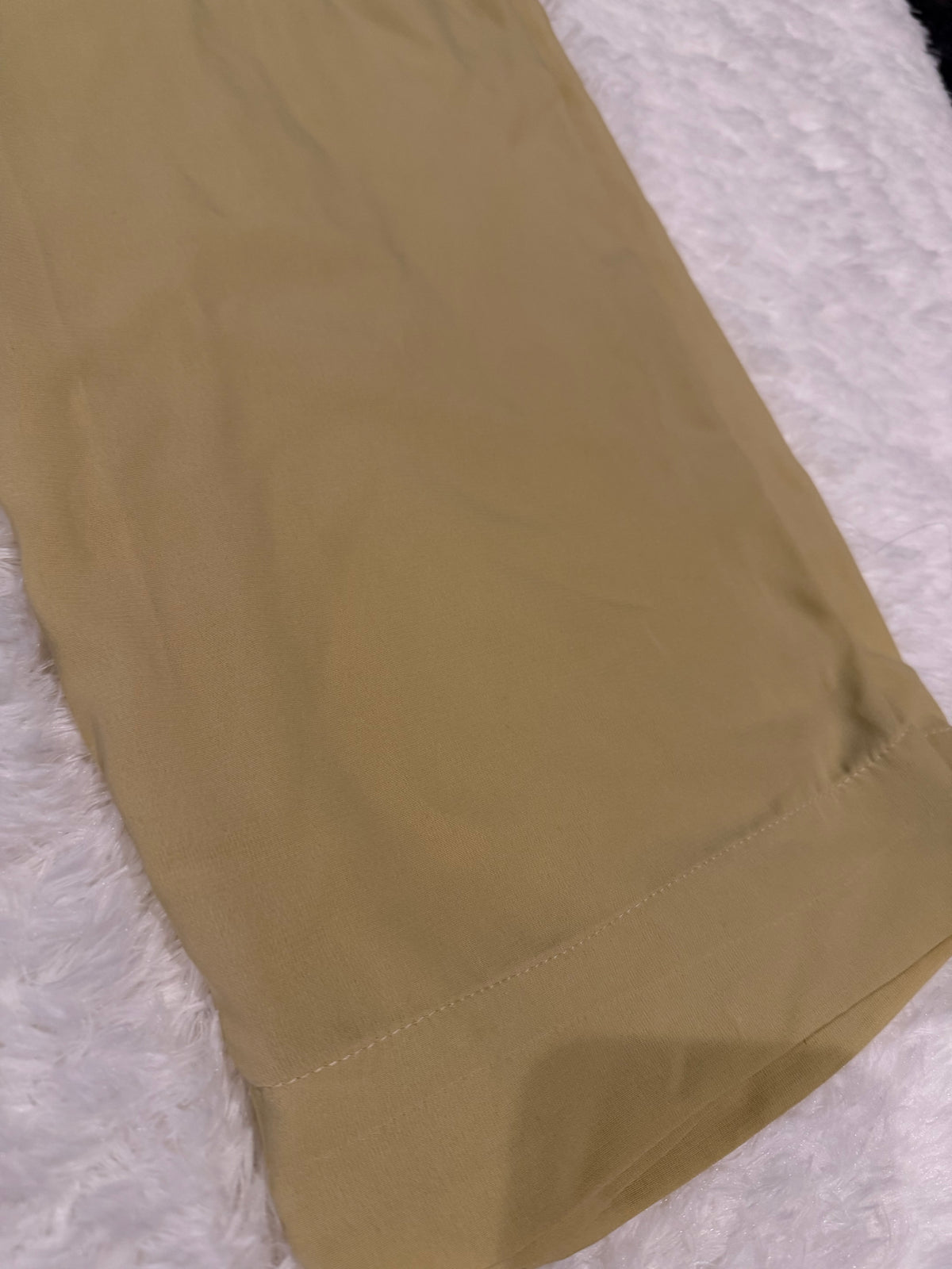 Plain Cream/Yellow Crepe Straight Pants with Elastic Waistband