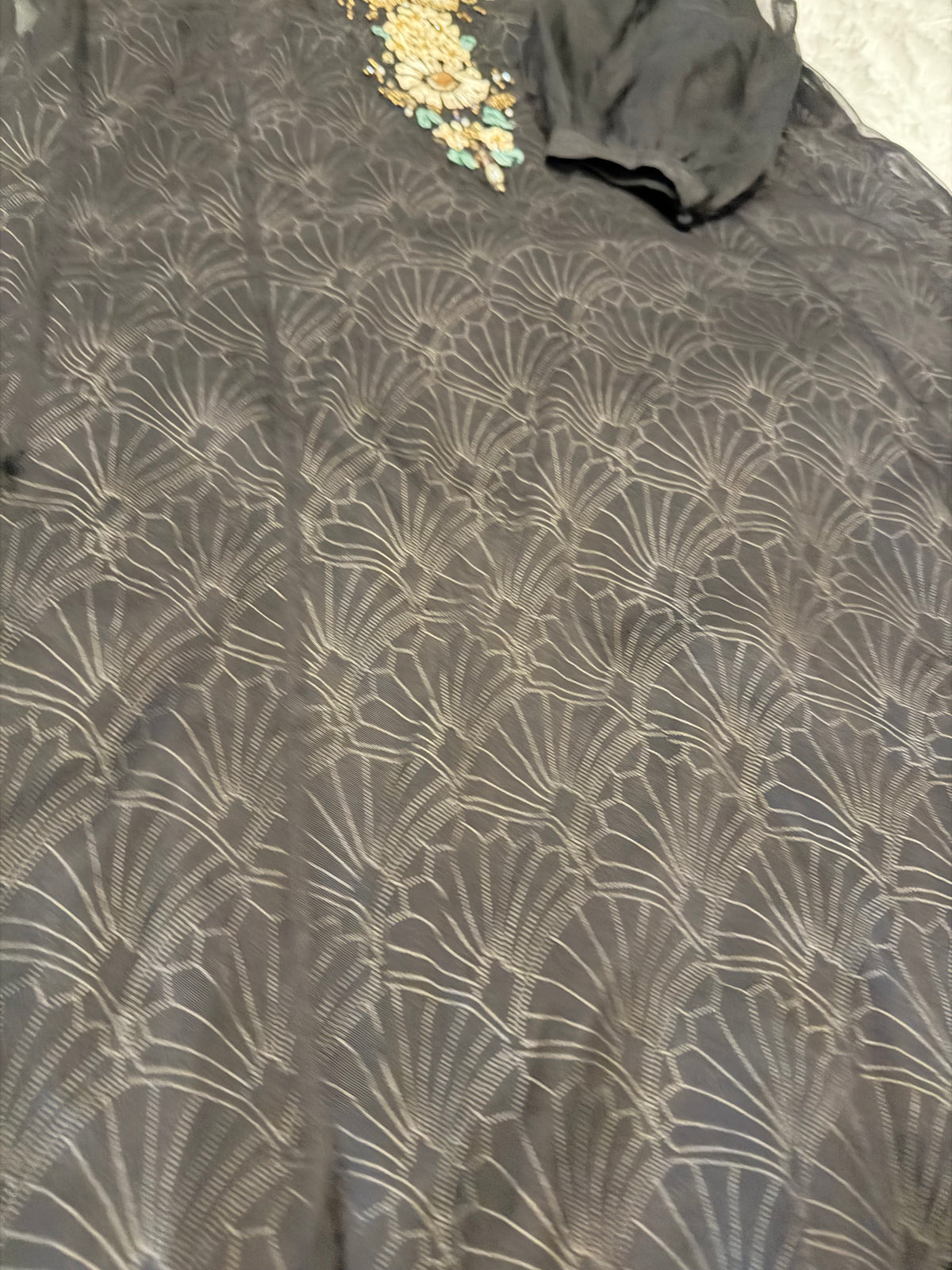 Chinyere Black A-Line Organza/Net Shirt with Heavy embroidery on neckline