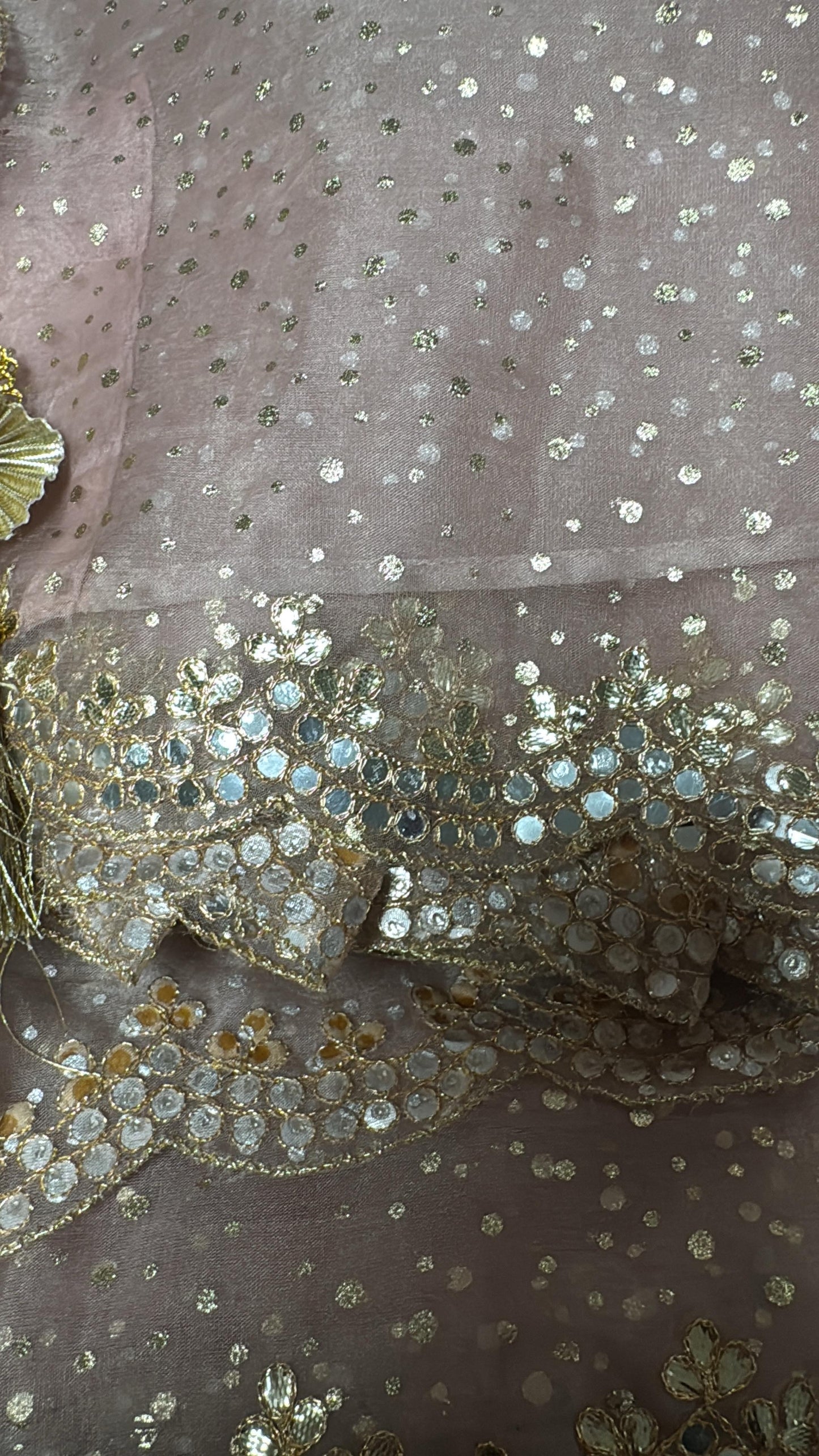 Lavender Organza Sari with Shimmer Dots and Mirror Work