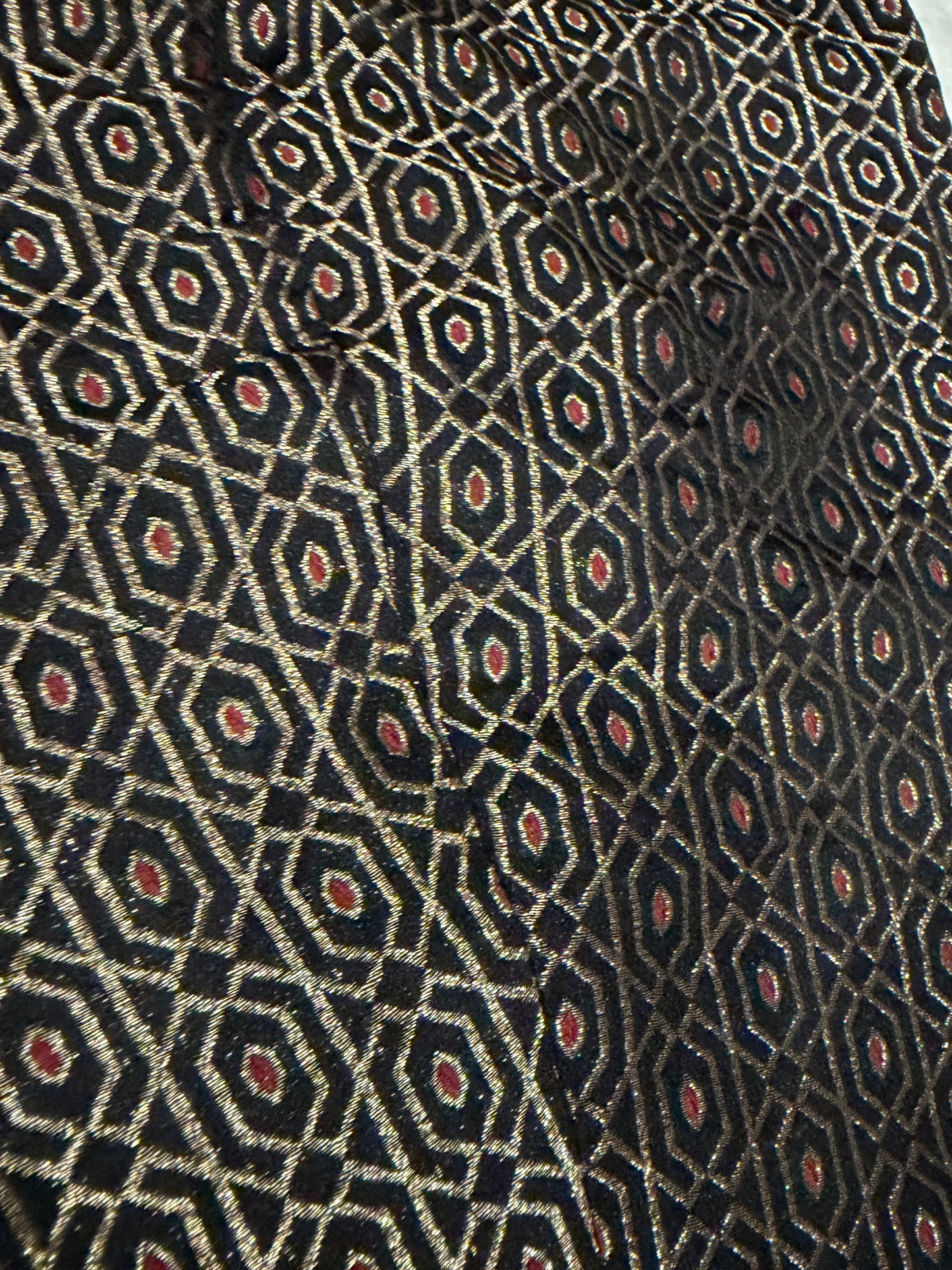 Chinyere Formals Black Silk/Jamawar Pants with Golden and Red Print