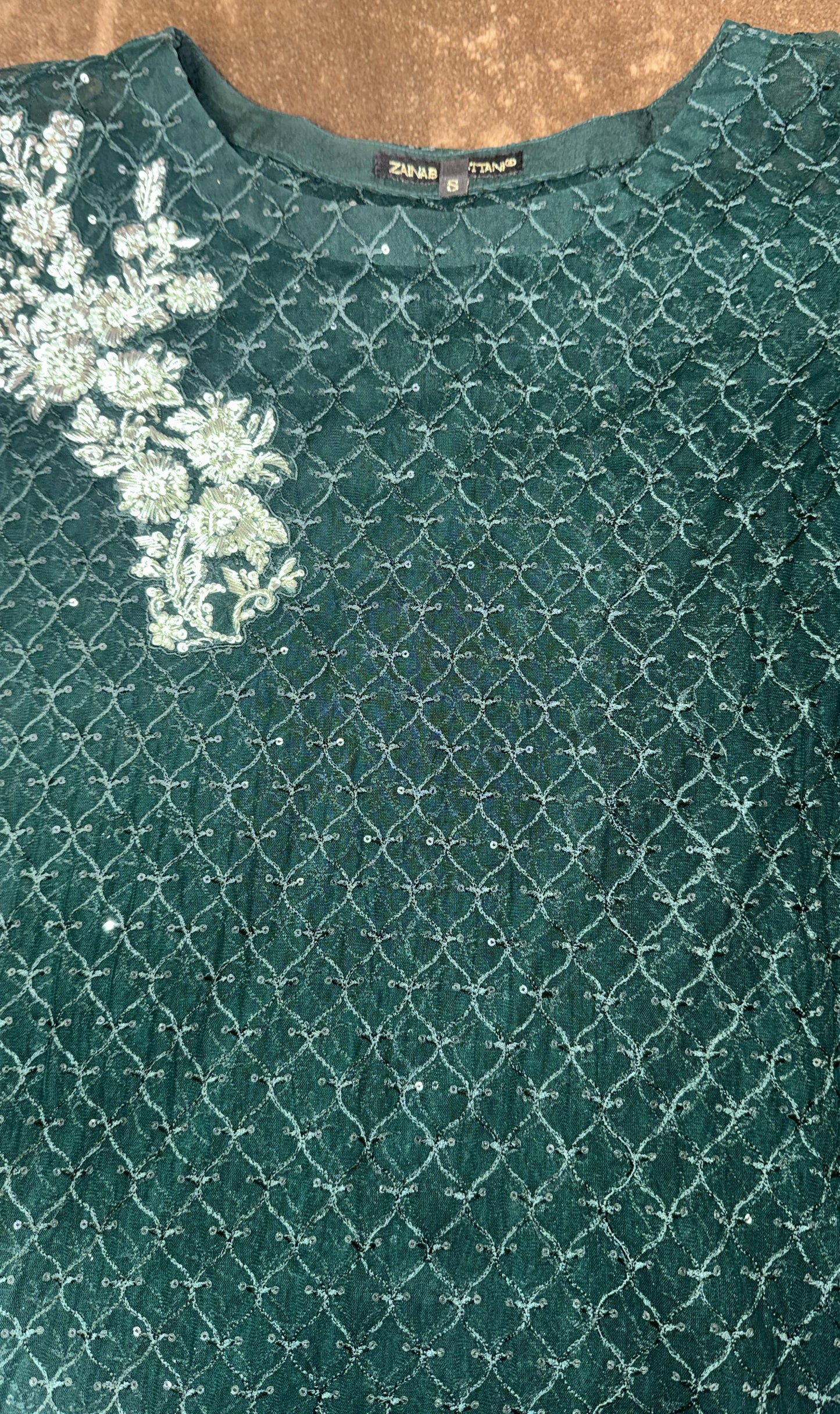 Zainab Chottani Green Asymmetric Poncho with Green Camisole and Straight Pants