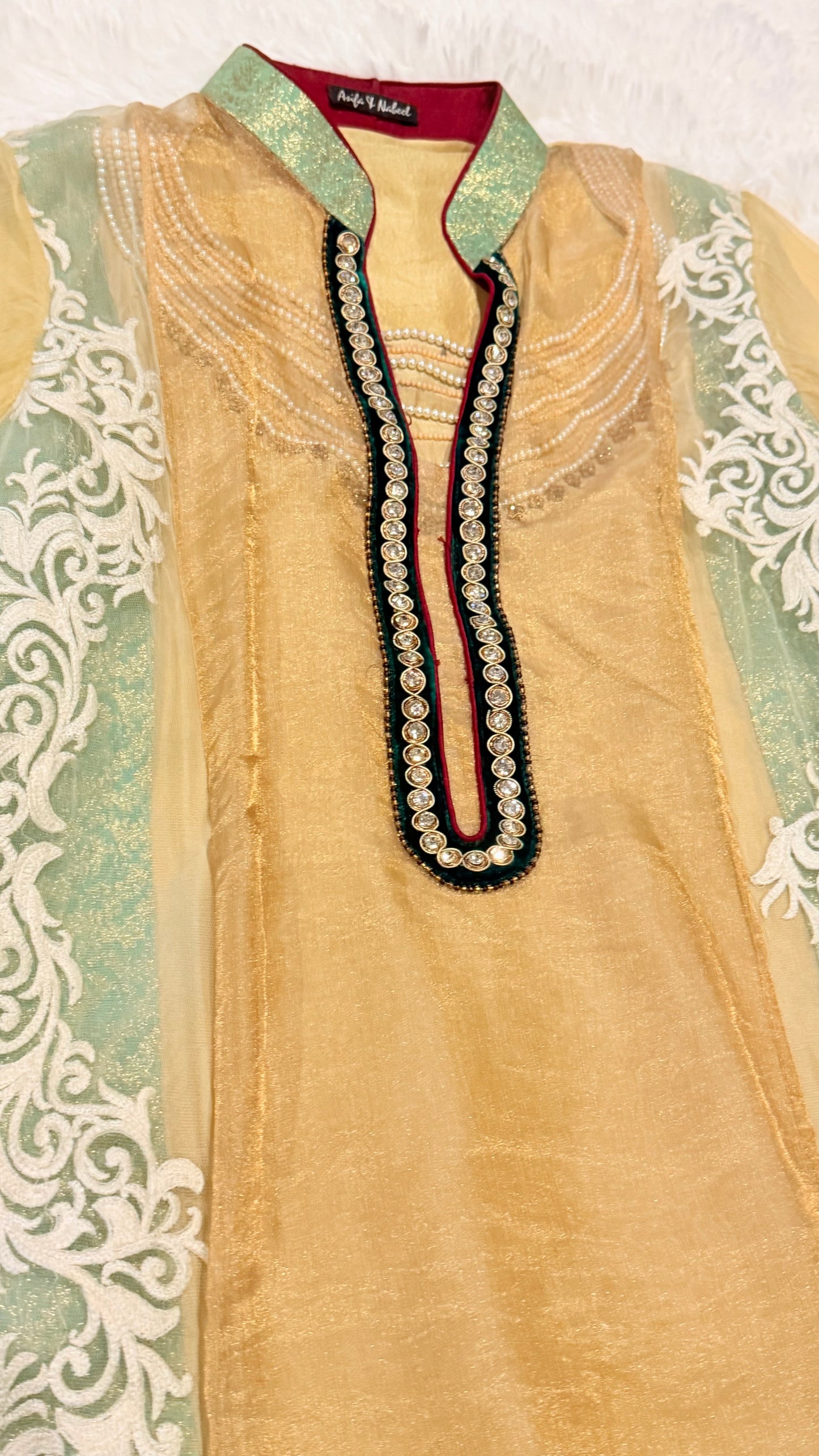 Asifa & Nabeel Chiffon Double Shirt with Beaded Embroidery on inside shirt
