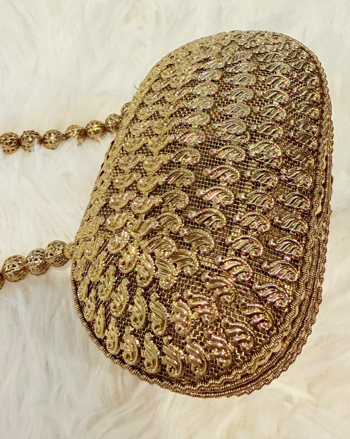 Metallic Evening Bag/Clutch with Beaded Strap