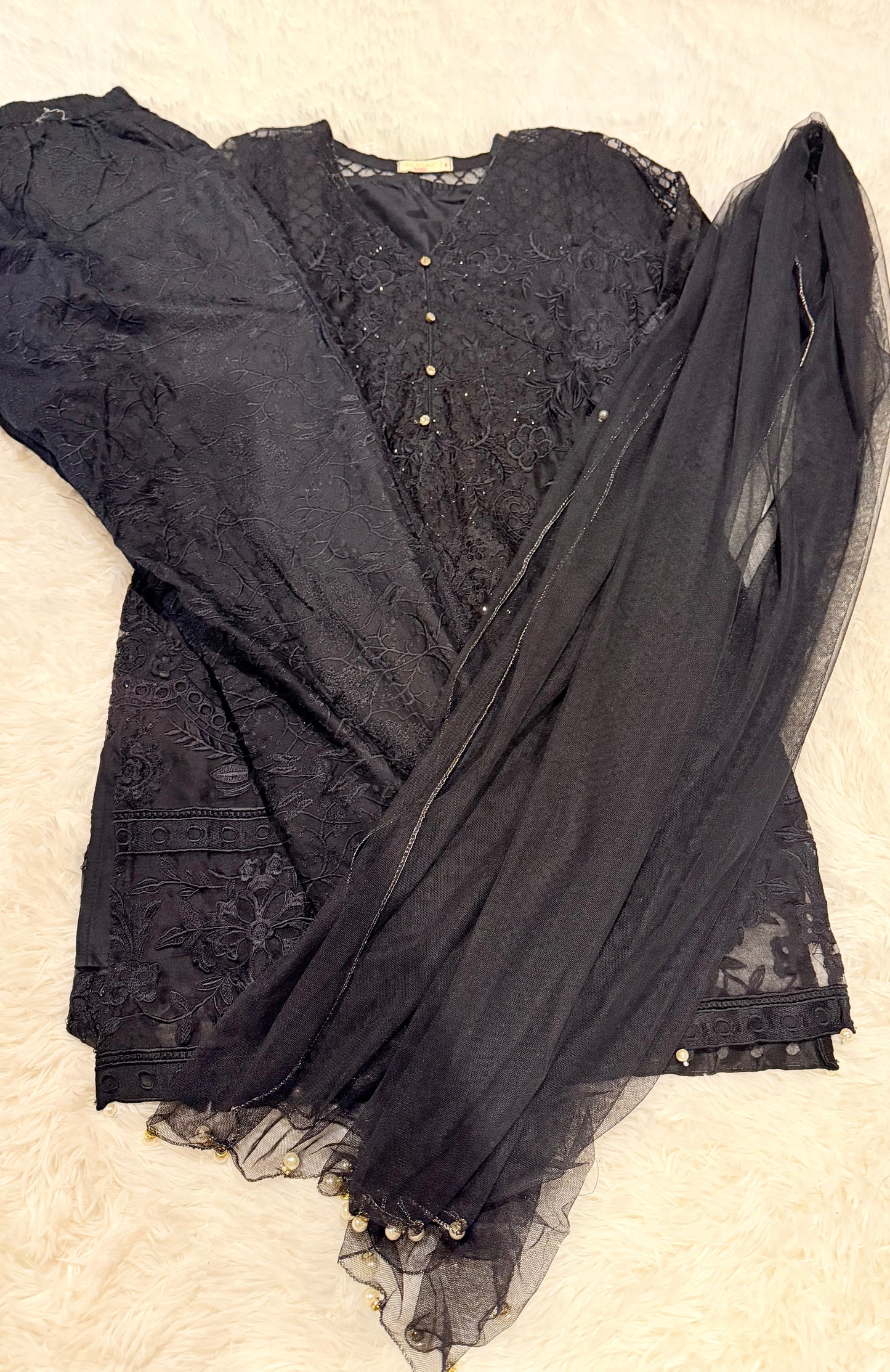 4 Piece Black Embroidered Suit with pearl details and sequins