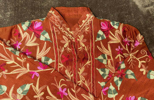 Women’s Indian Coat, Orange with Green and Pink Embroidery