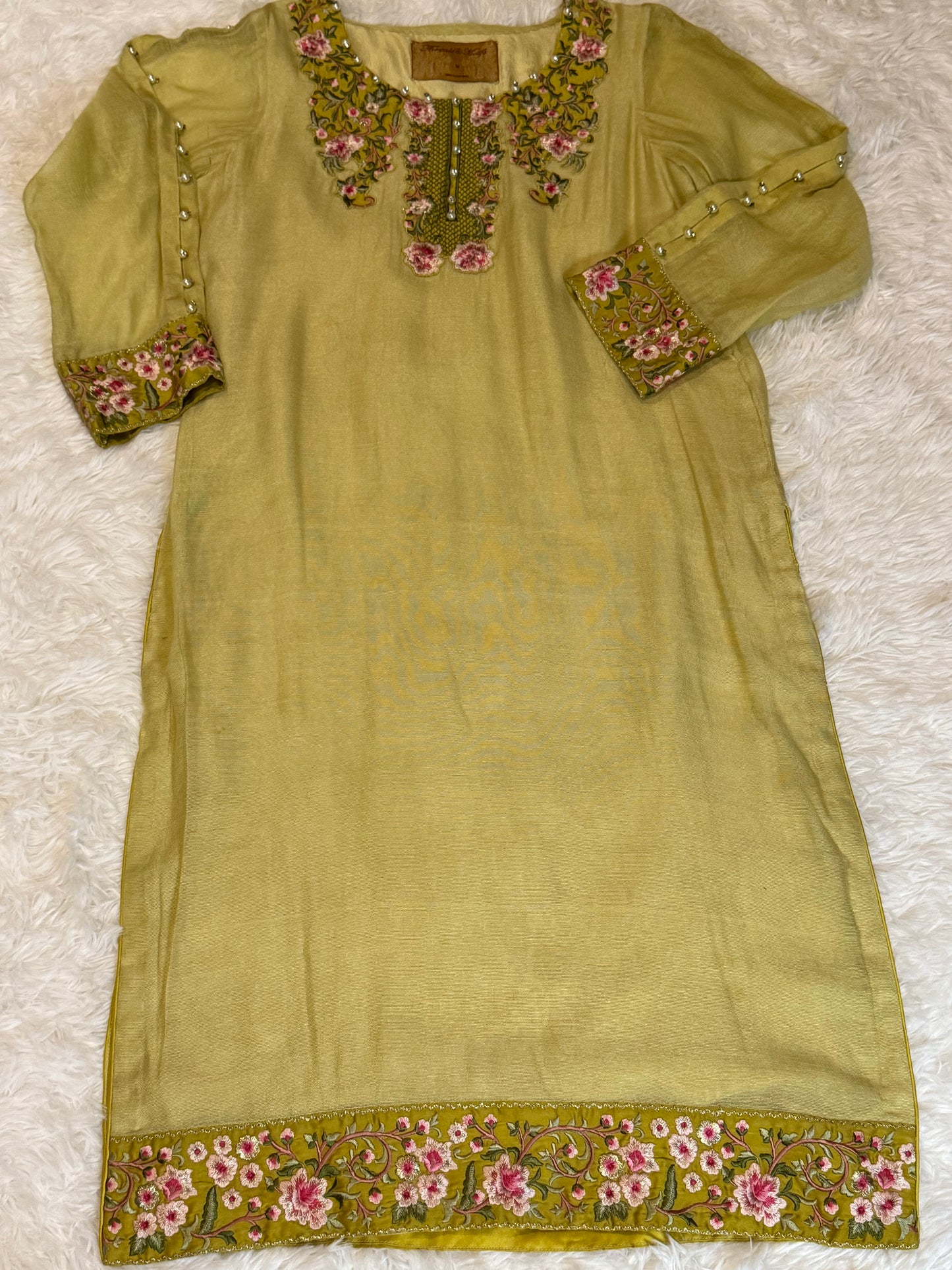 Threads & Motifs Lime Green Suit with Embroidery on Shirt and details on the Sleeves