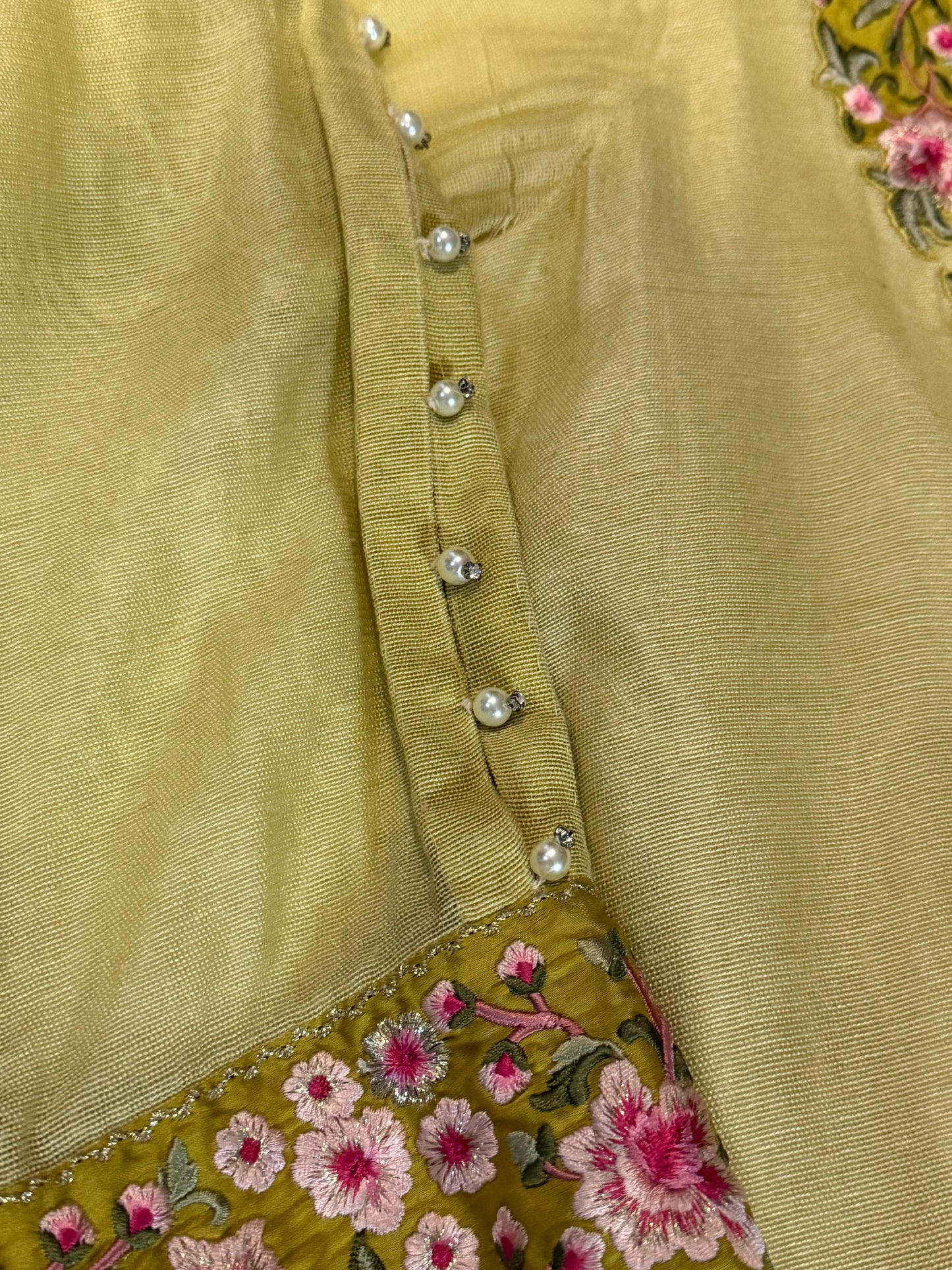 Threads & Motifs Lime Green Suit with Embroidery on Shirt and details on the Sleeves