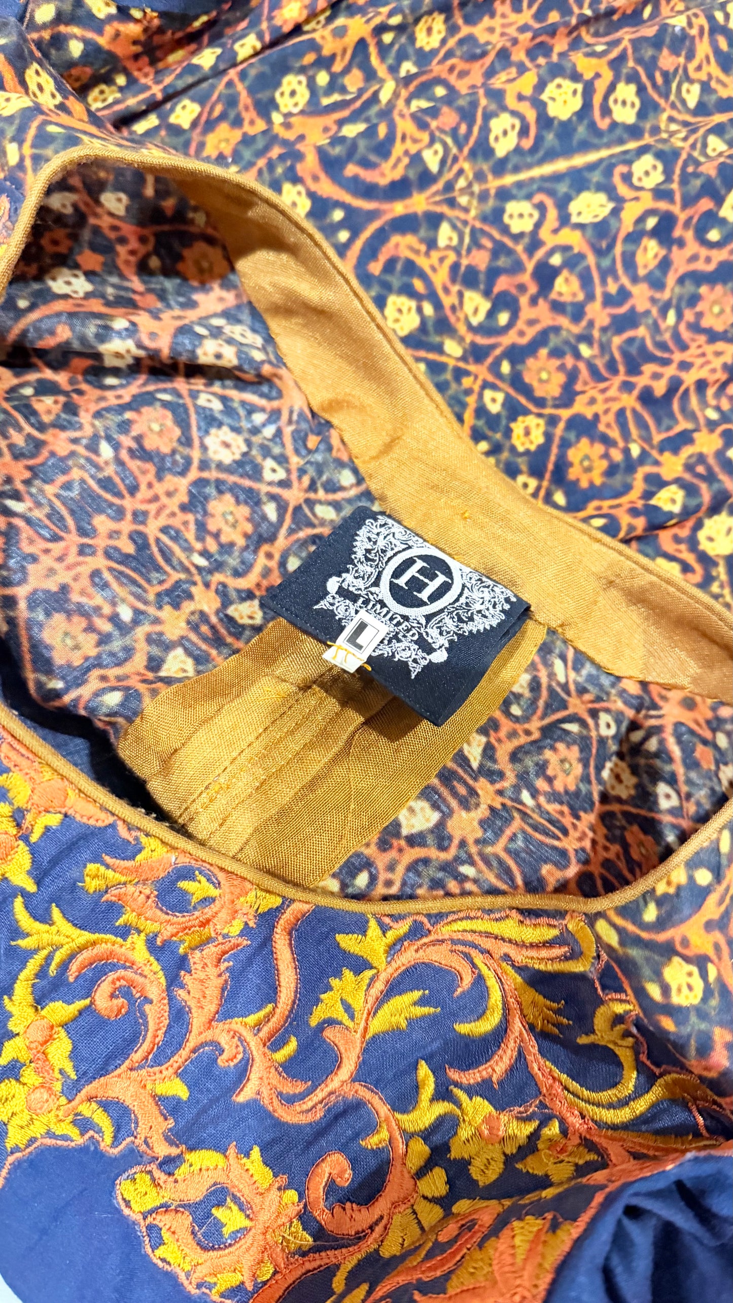 HSY Blue Lawn Kurta with Yellow and Orange Embroidery & Printed Design