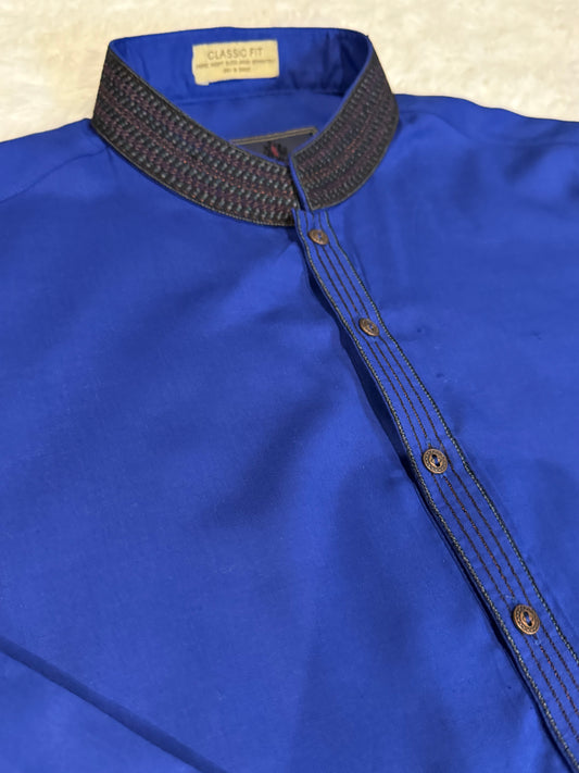 Amir Adnan Blue Kurta with Embroidered Collar