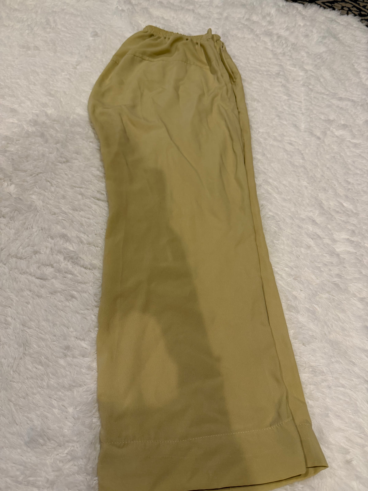 Plain Cream/Yellow Crepe Straight Pants with Elastic Waistband