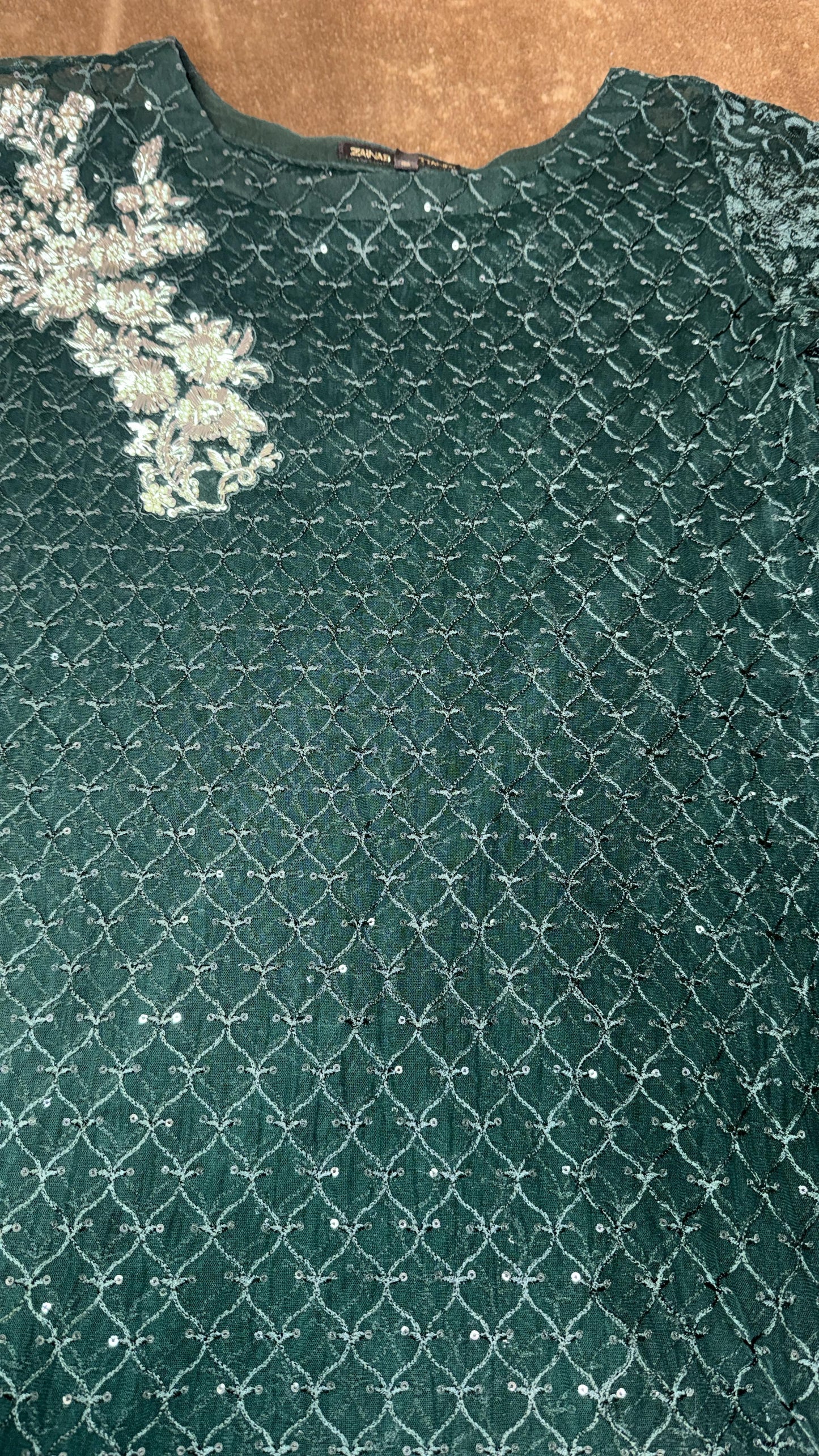 Zainab Chottani Green Asymmetric Poncho with Green Camisole and Straight Pants