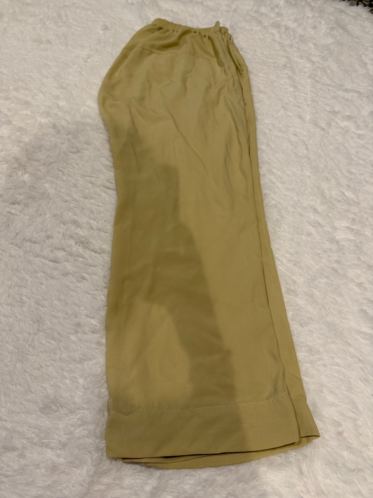 Plain Cream/Yellow Crepe Straight Pants with Elastic Waistband