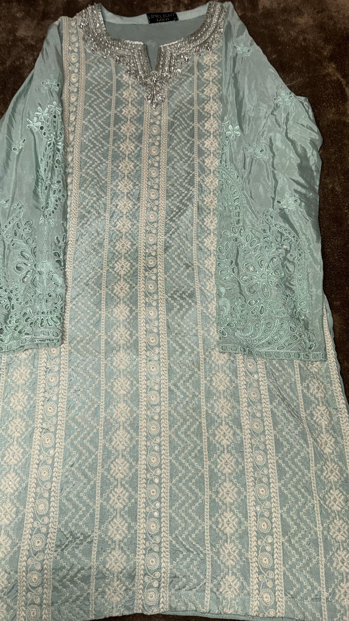 Limelight Kurta Light Turquoise with White Embroidery, Sequins and Silver Embellishments