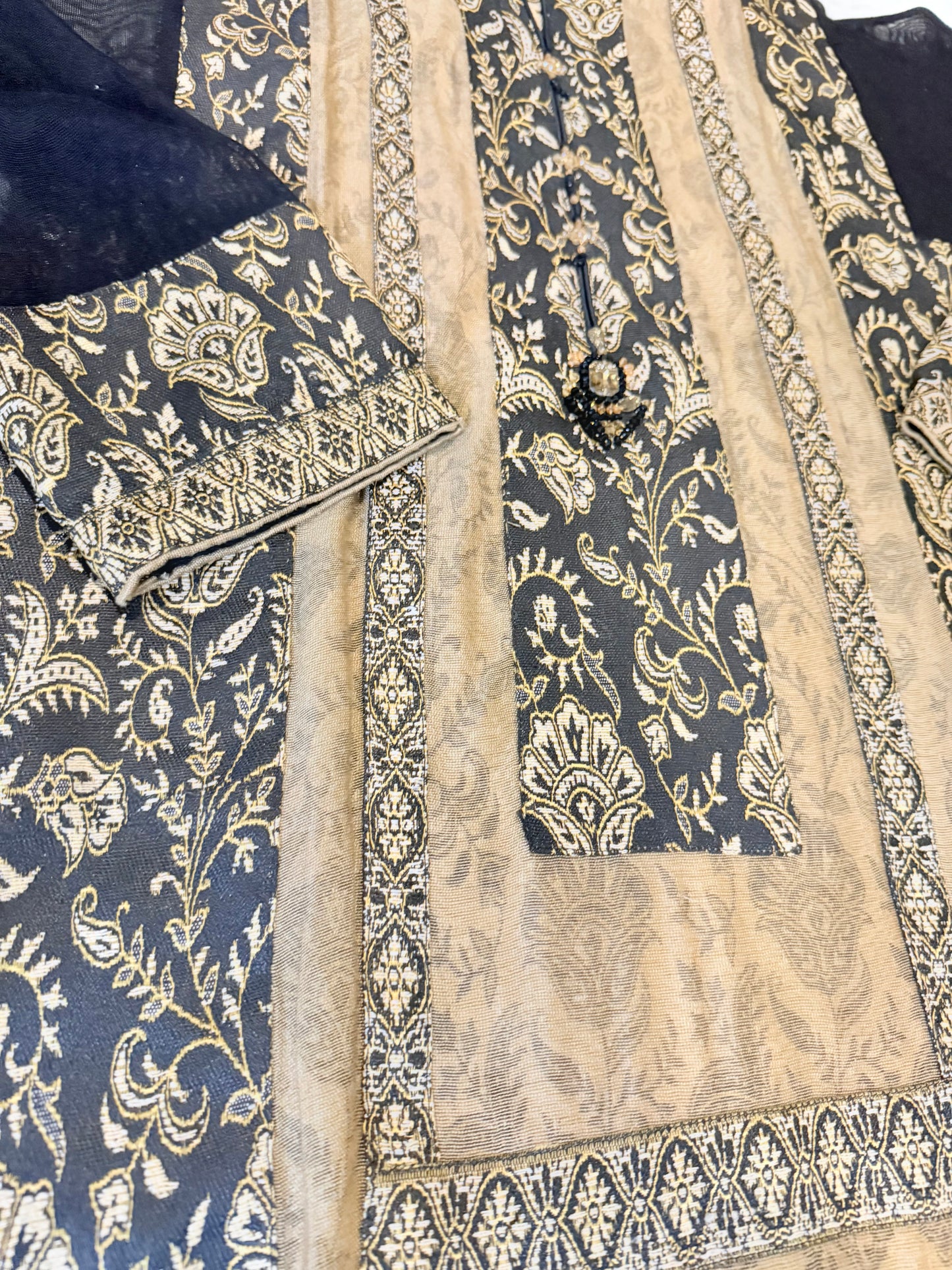 Chinyere Back Cotton Silk shirt with Elegant Jewels on neckline