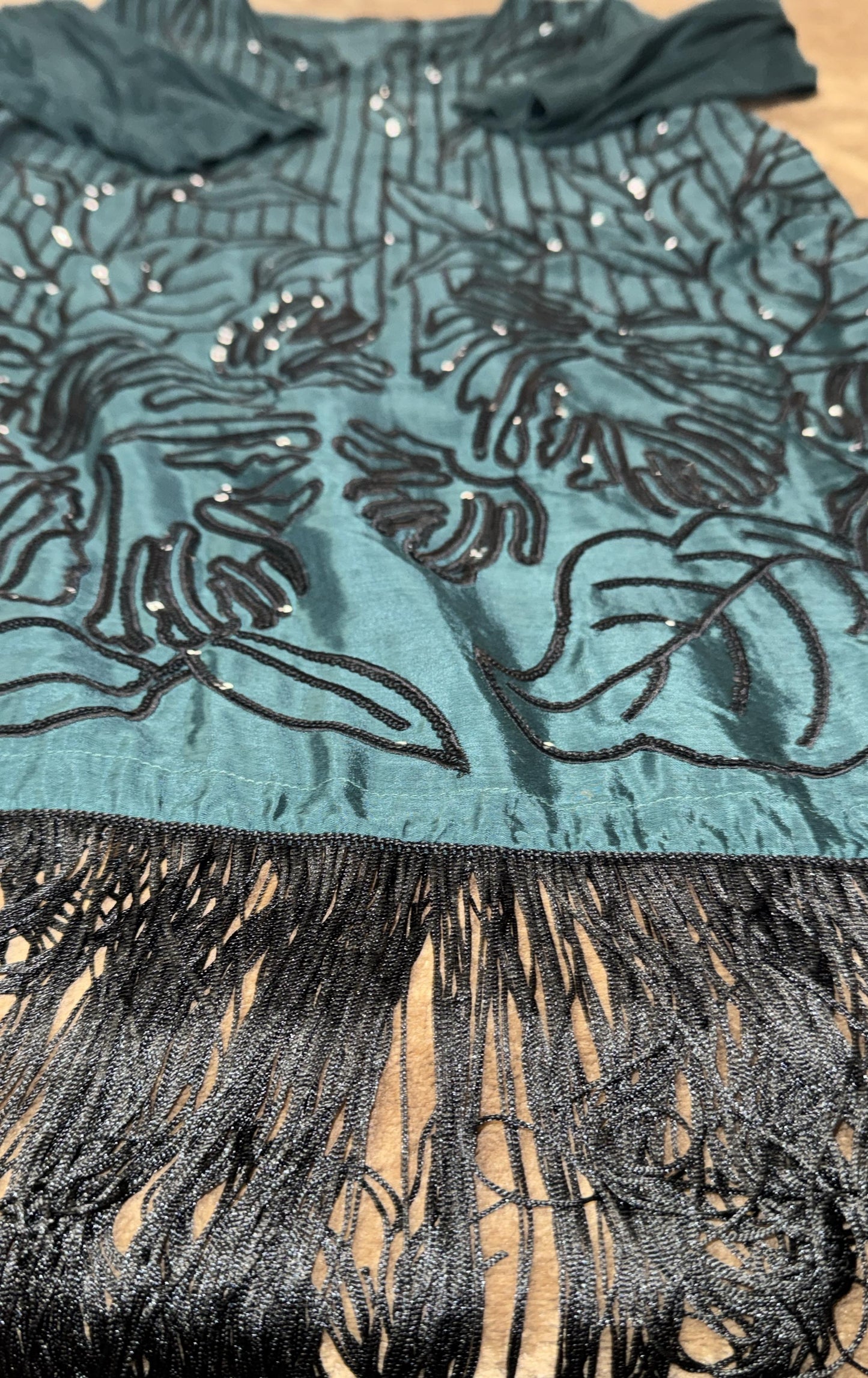 Limelight Kurta in Dark Blue/Green with Black Embellishments and Fringe border