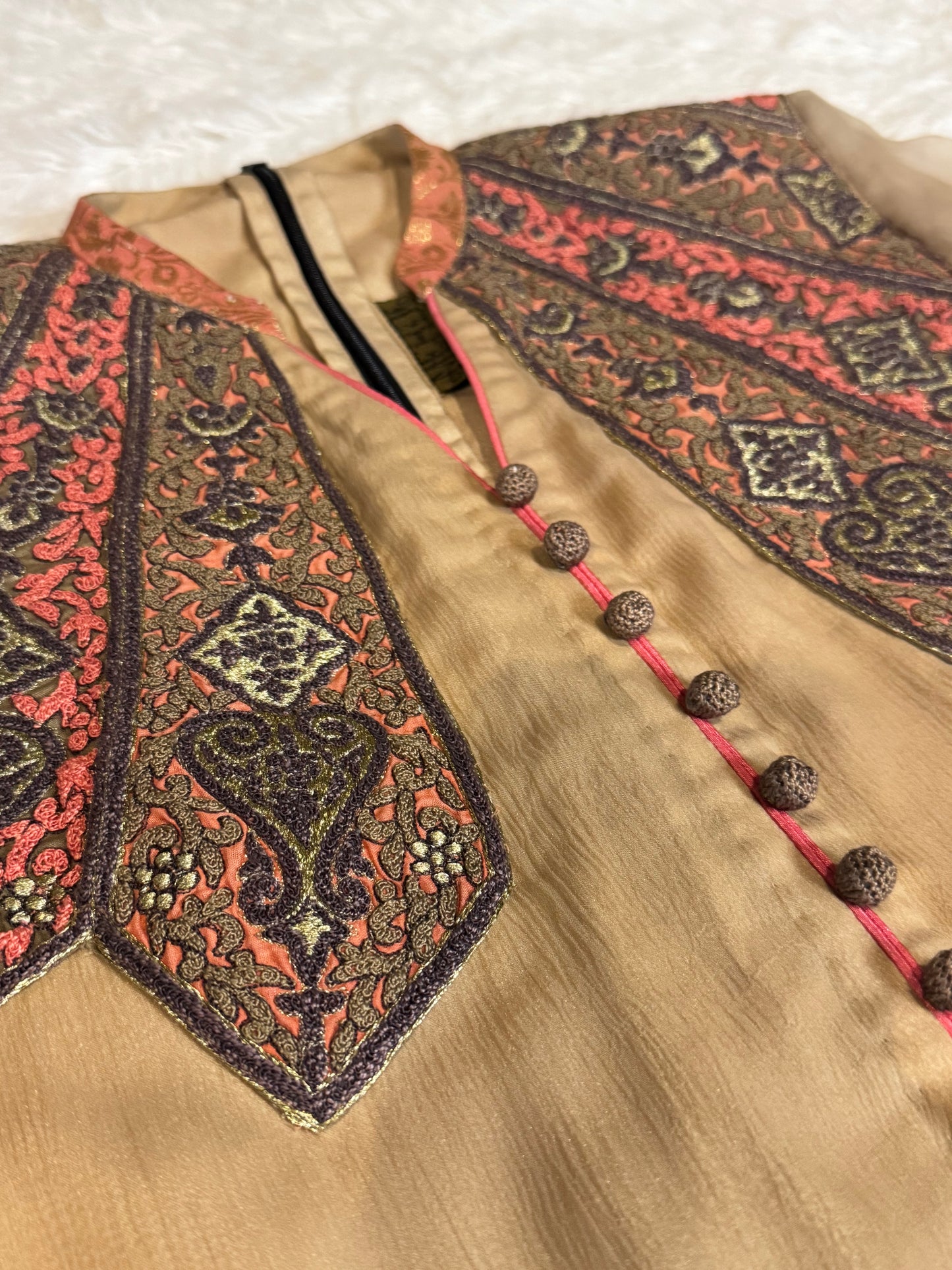 Mehdi Hi-Lo Chiffon Long Kameez with Embroidery and Dupatta