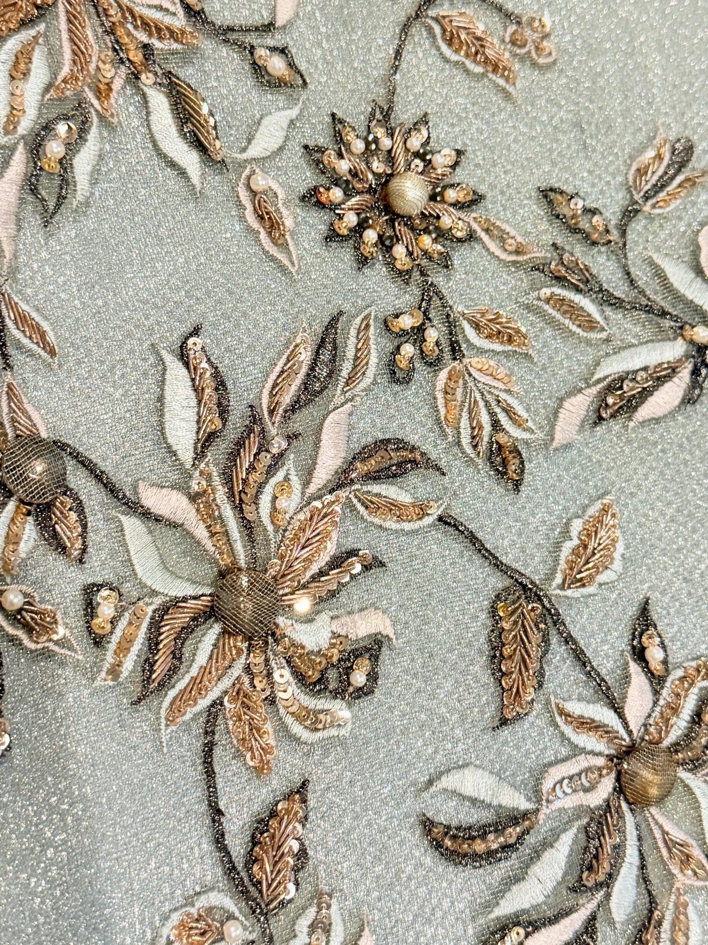 Jeem Metallic Organza Shirt in Blue/Gray color with heavy embroidery and Jamawar Slip